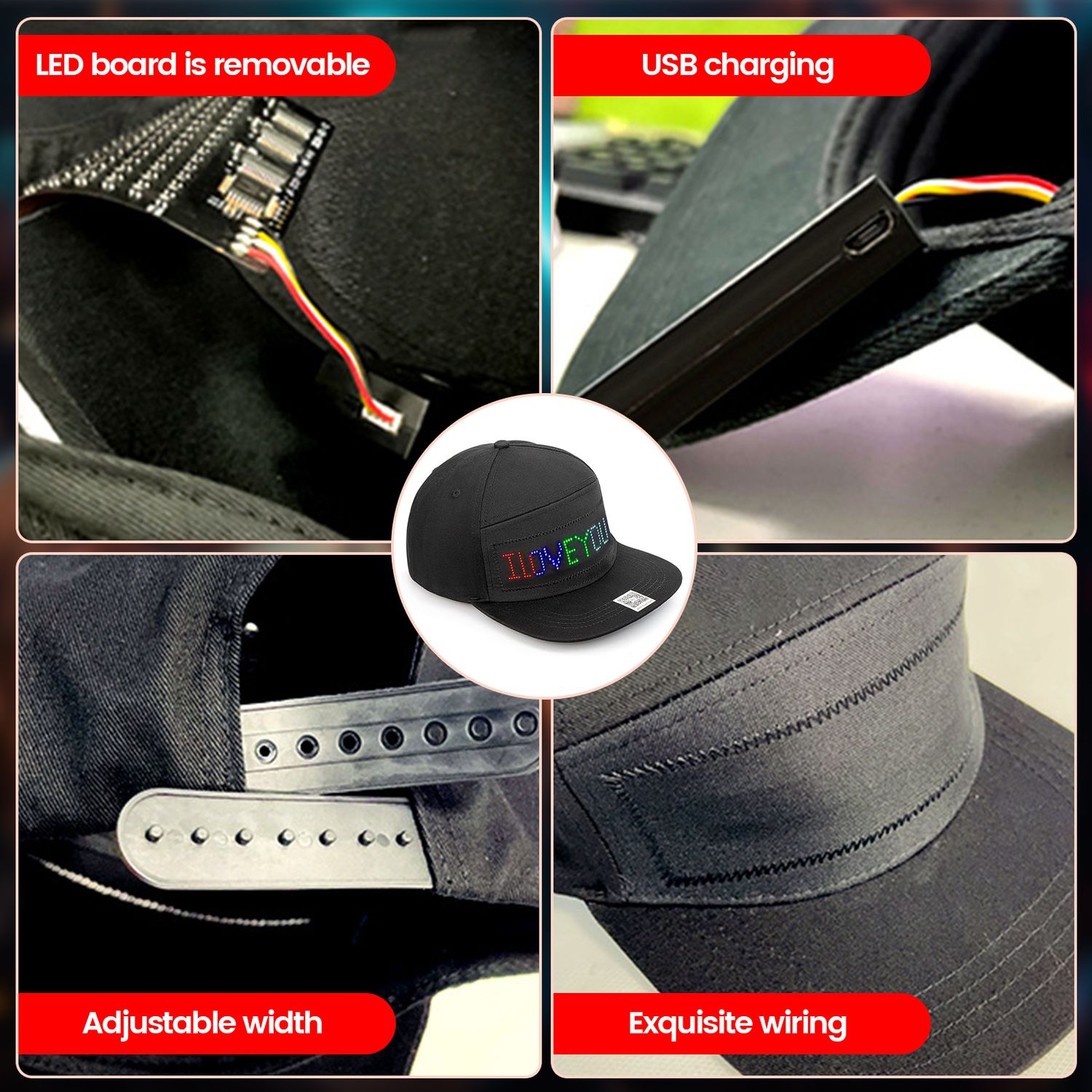 Animated Bluetooth Led Sign Hat Caps for Hip hop Street Dance Party Parade Sunscreen Hiking Night Running Fishing