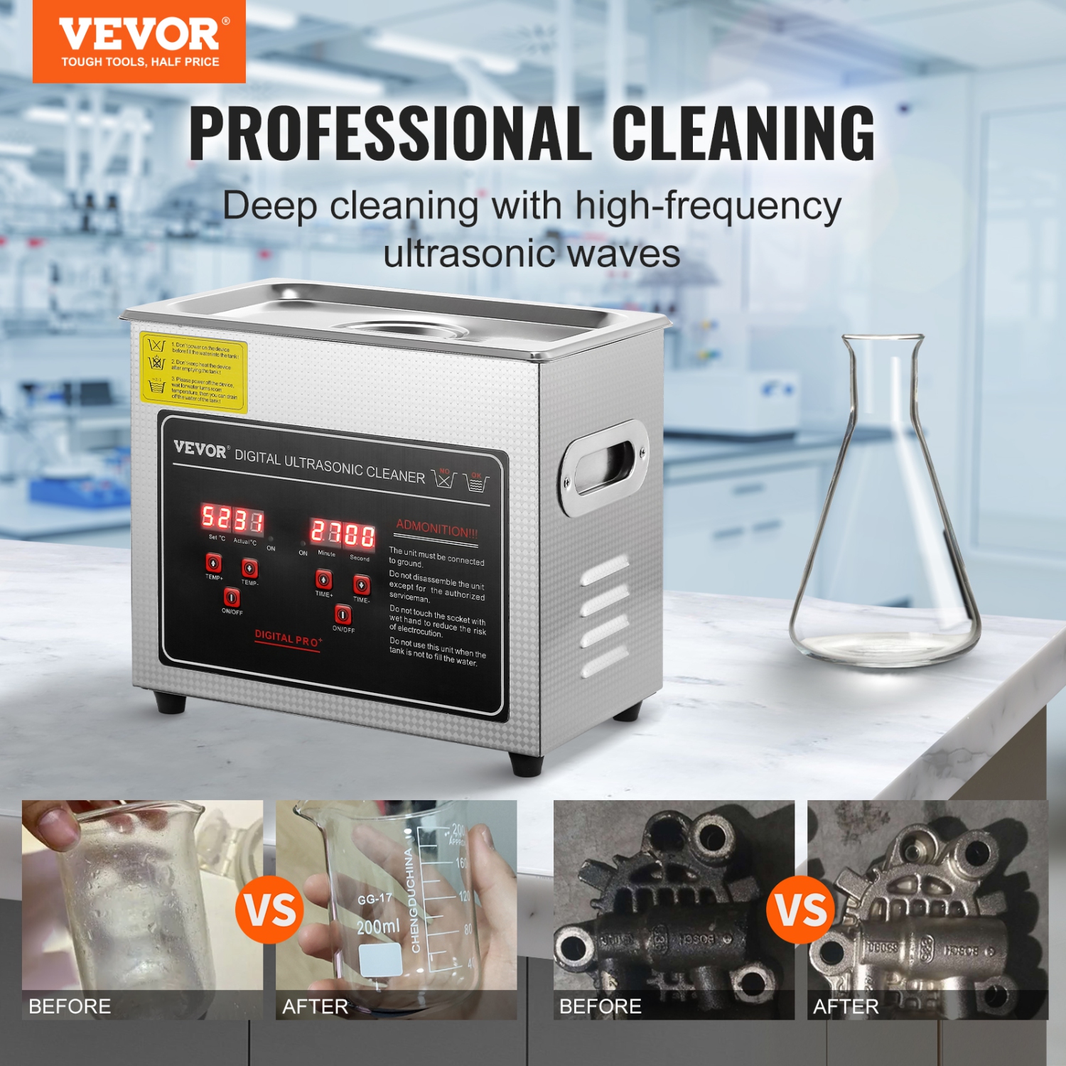 VEVOR 3L Ultrasonic Cleaner with Digital Timer & Heater, Professional Ultra Sonic Jewelry Cleaner, Heated Cleaning Machine for Glasses Watch Rings
