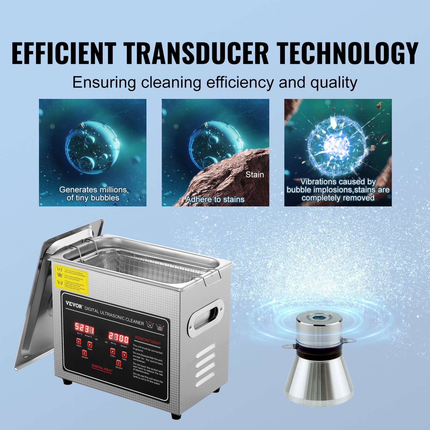 VEVOR 3L Ultrasonic Cleaner with Digital Timer & Heater, Professional Ultra Sonic Jewelry Cleaner, Heated Cleaning Machine for Glasses Watch Rings