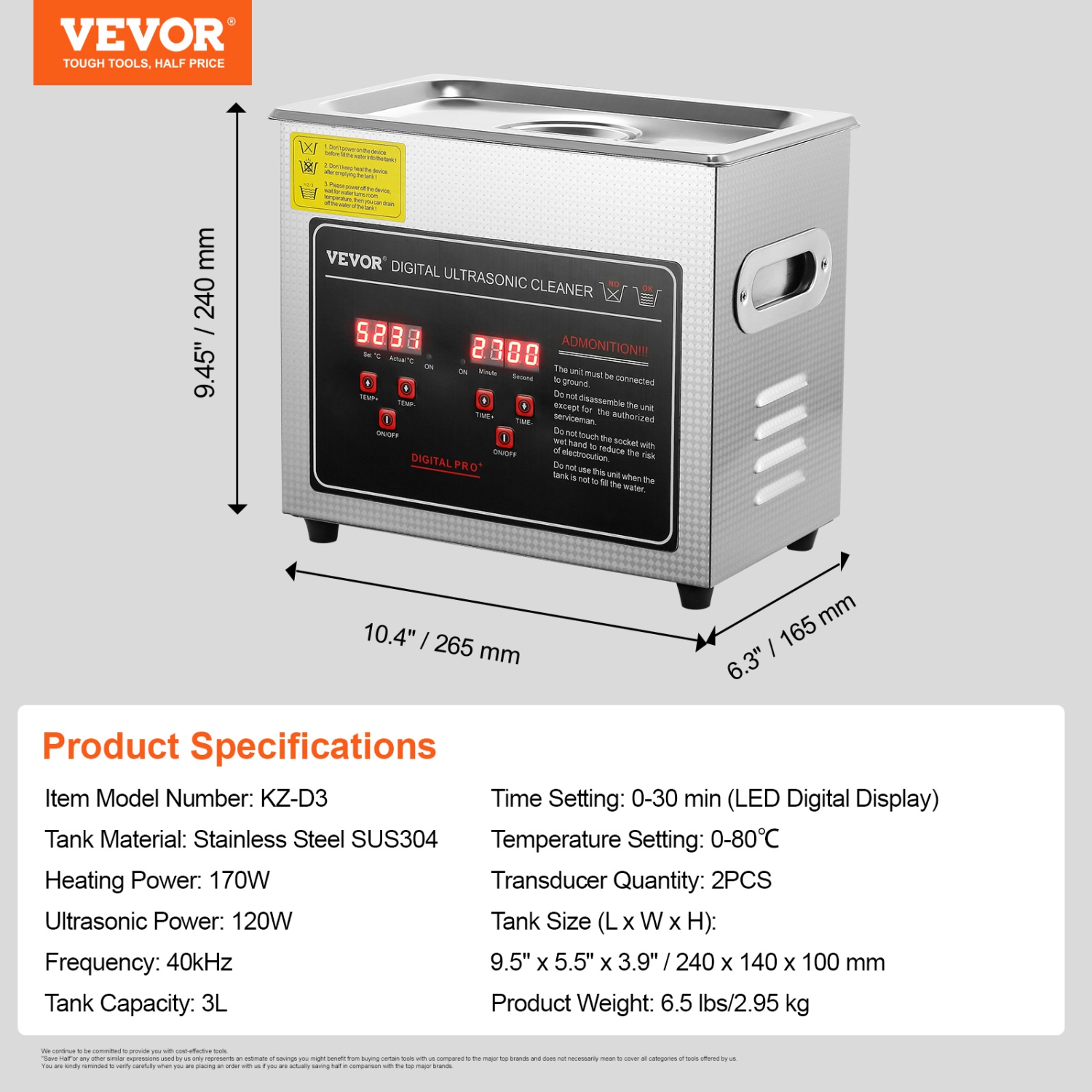 VEVOR 3L Ultrasonic Cleaner with Digital Timer & Heater, Professional Ultra Sonic Jewelry Cleaner, Heated Cleaning Machine for Glasses Watch Rings