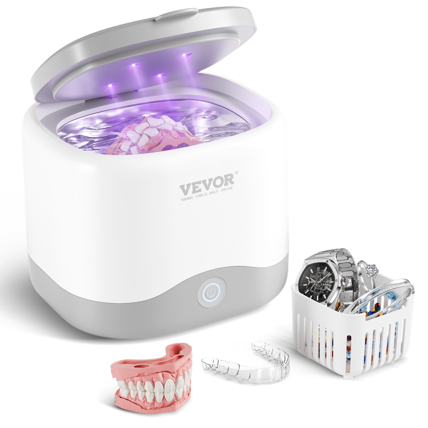 VEVOR 200ML Ultrasonic Retainer Cleaner for Dentures with UV Light, 30W Cleaning Machine for Dental, Retainer, Aligner, Braces, Mouth Guards,