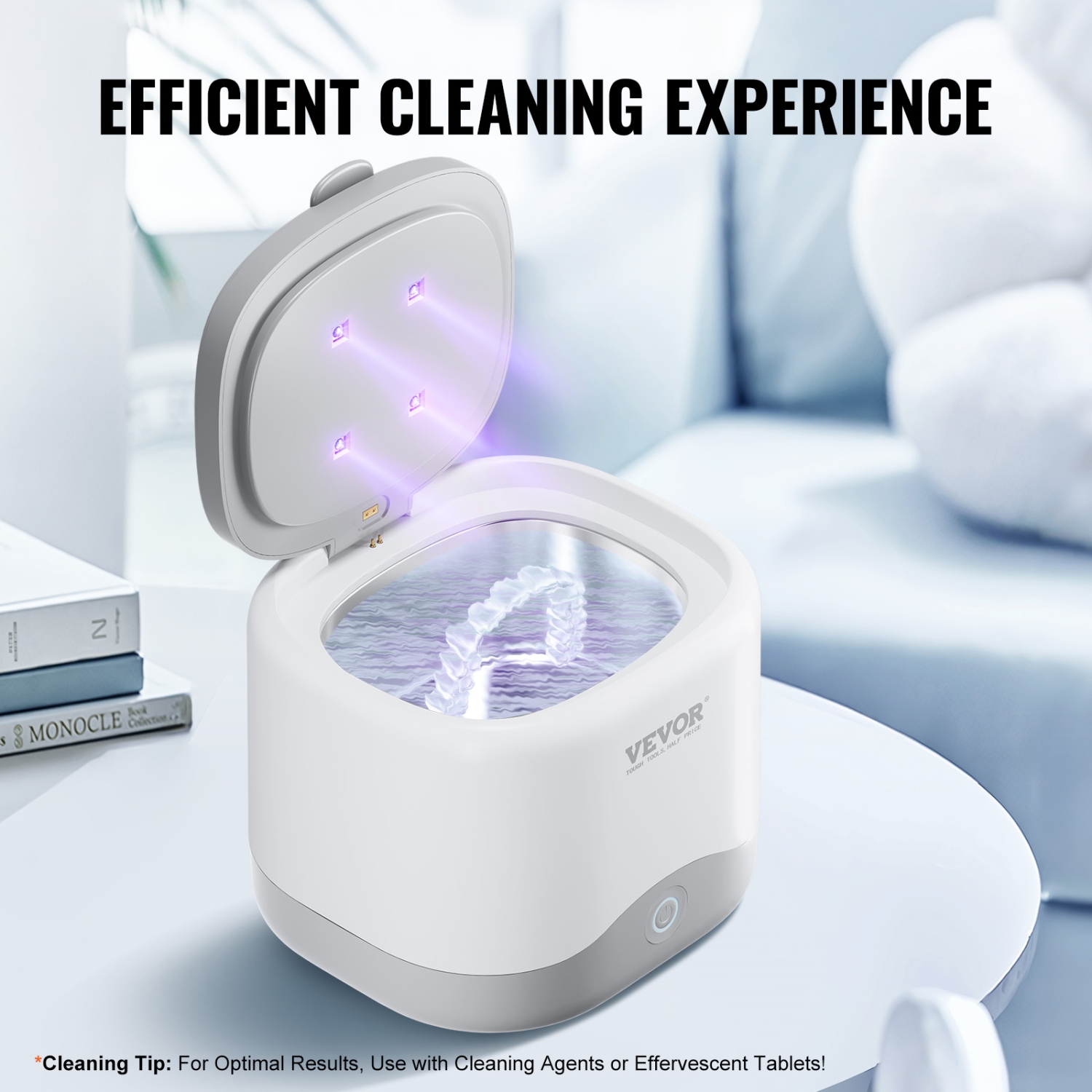 VEVOR 200ML Ultrasonic Retainer Cleaner for Dentures with UV Light, 30W Cleaning Machine for Dental, Retainer, Aligner, Braces, Mouth Guards,