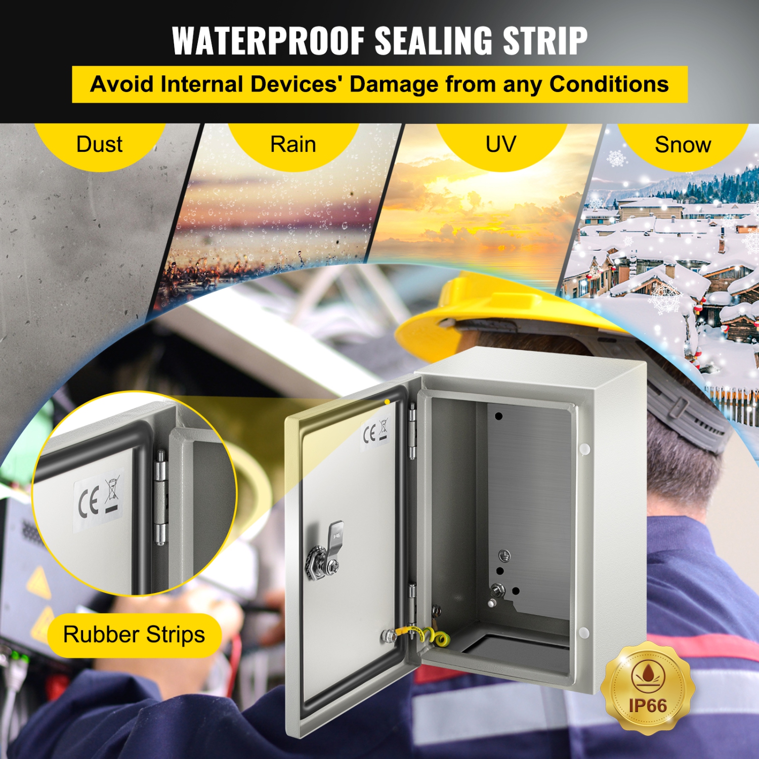 VEVOR 12'' x 8'' x 6'' NEMA Steel Enclosure,NEMA 4X Steel Electrical Box, IP66 Waterproof & Dustproof Electrical Enclosure Box, Outdoor/Indoor