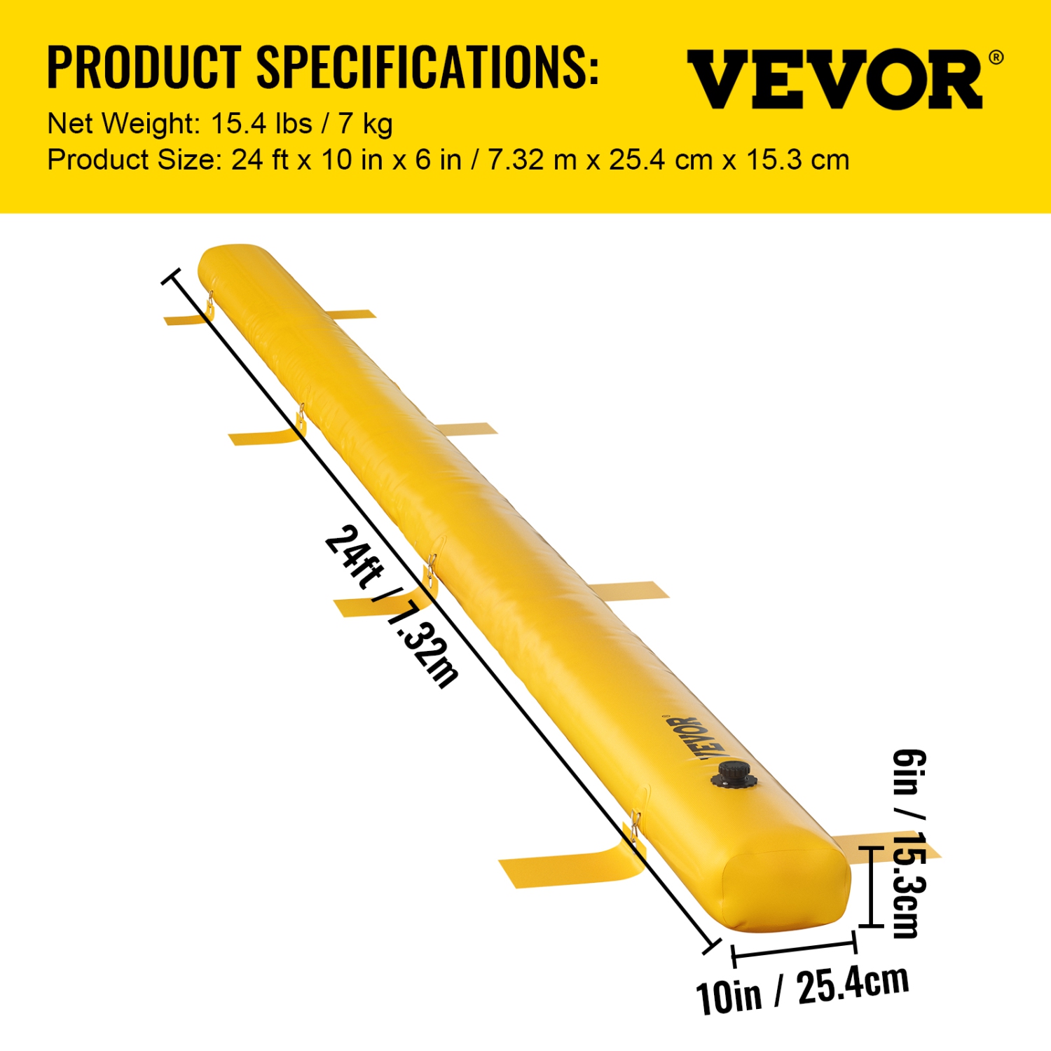VEVOR 24 ft Length Flood Barrier, 6 in Height, Water Barrier for Flooding with Great Waterproof Effect, Reusable PVC Water Diversion Tubes, Flood