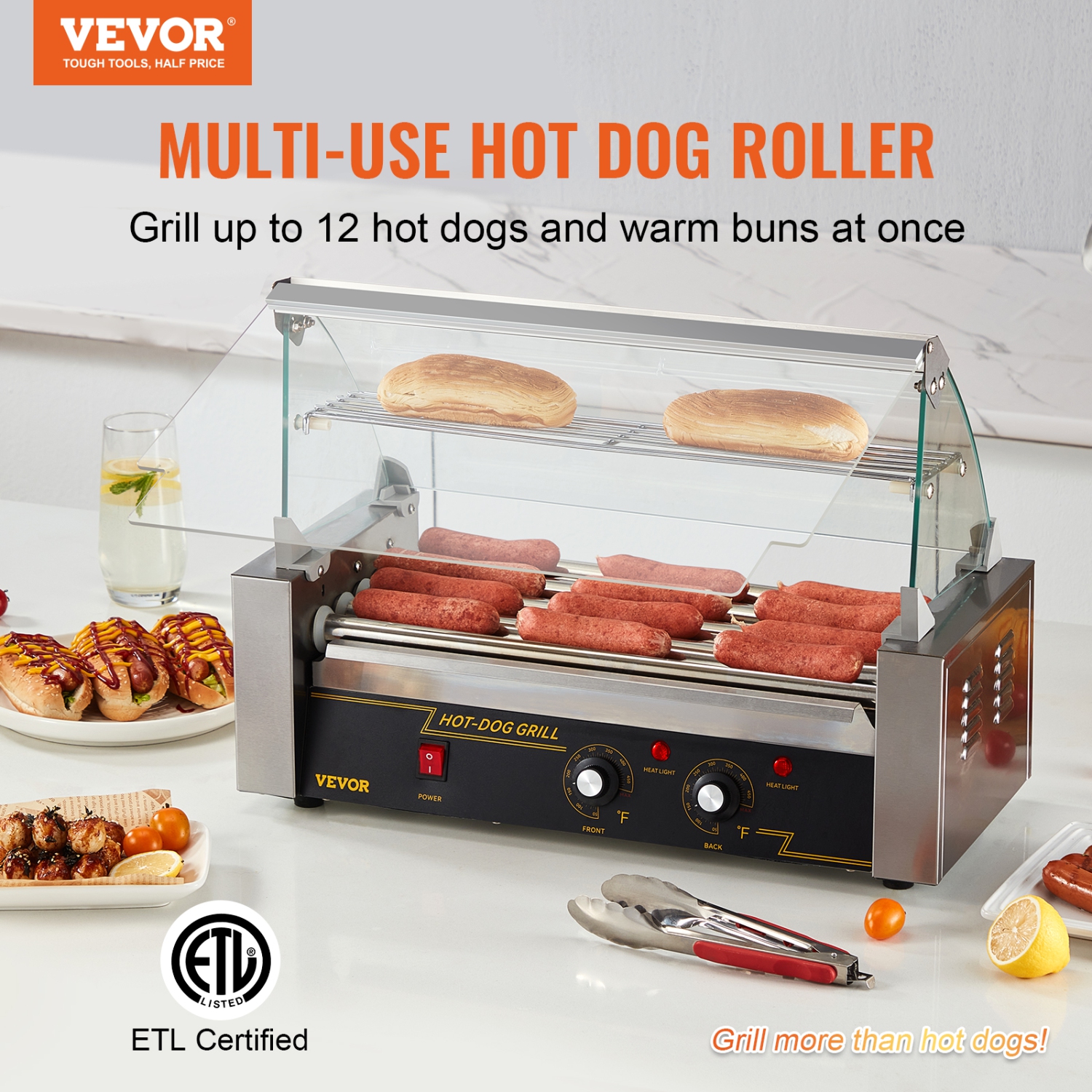 VEVOR 750W Stainless Sausage Grill Cooker Machine,Hot Dog Roller 5 Rollers 12 Hot Dogs Capacity