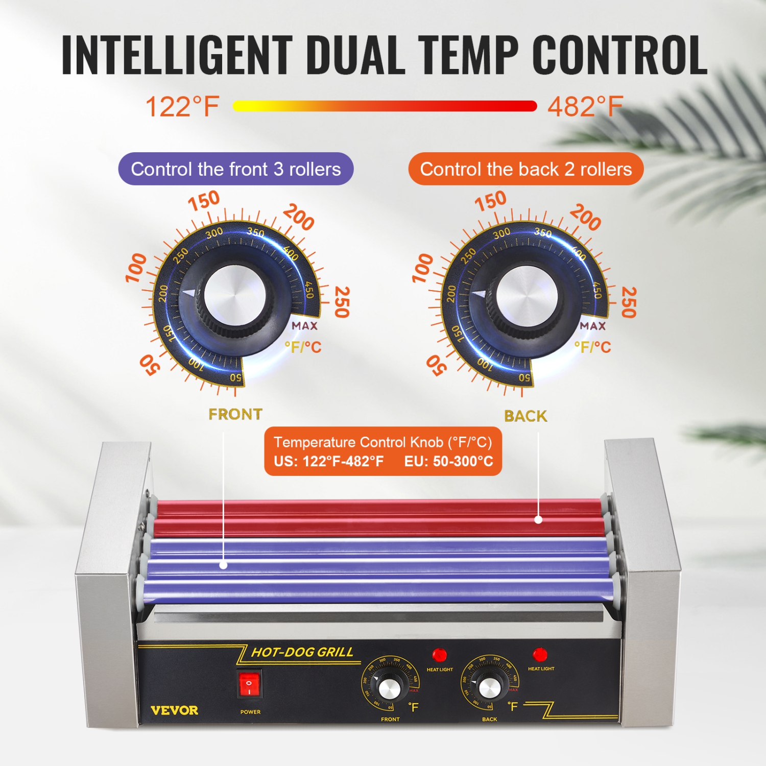 VEVOR 750W Stainless Sausage Grill Cooker Machine,Hot Dog Roller 5 Rollers 12 Hot Dogs Capacity