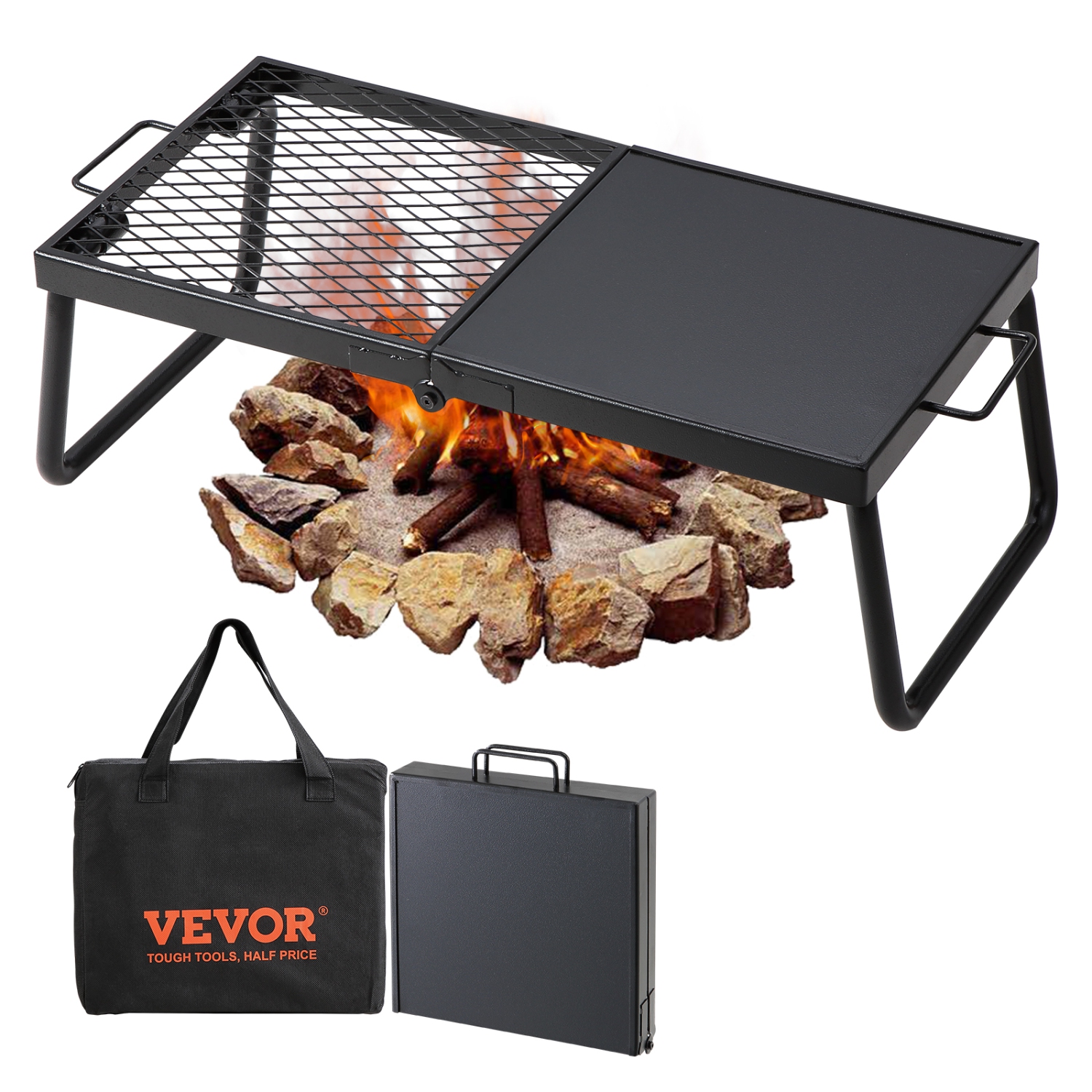 VEVOR Folding Campfire Grill, Heavy Duty Steel Mesh Grate, 22.4" Portable Camping Grates Over Fire Pit, Camp Fire Cooking Equipment with Legs