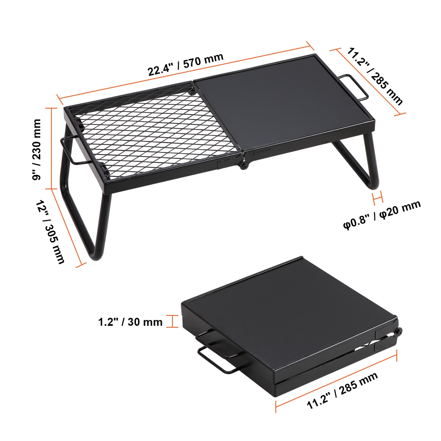 VEVOR Folding Campfire Grill, Heavy Duty Steel Mesh Grate, 22.4" Portable Camping Grates Over Fire Pit, Camp Fire Cooking Equipment with Legs