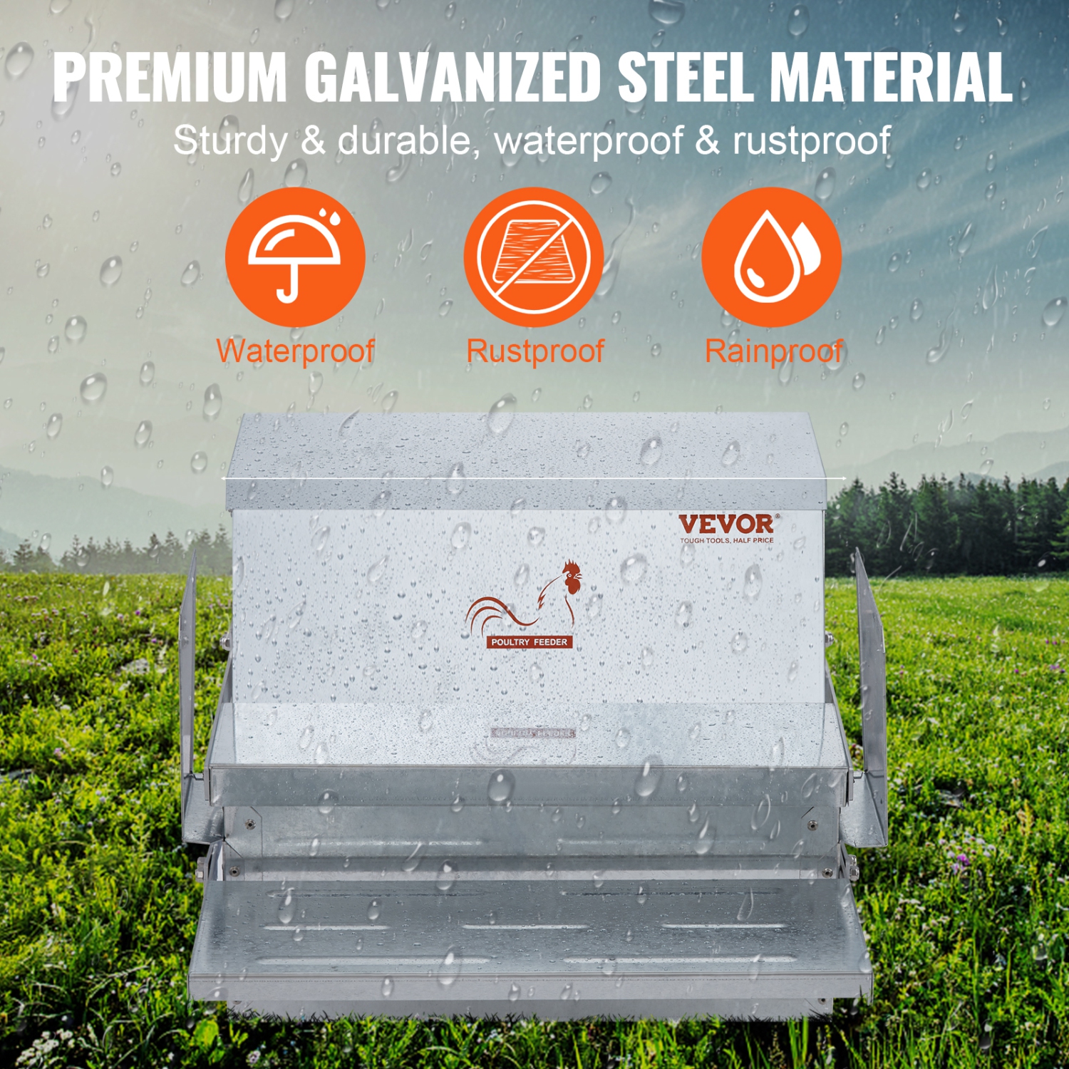 VEVOR 25 lbs Automatic Chicken Feeder, Capacity Feeds 10 Chickens up to 11 Days, Galvanized Steel Poultry Feeder