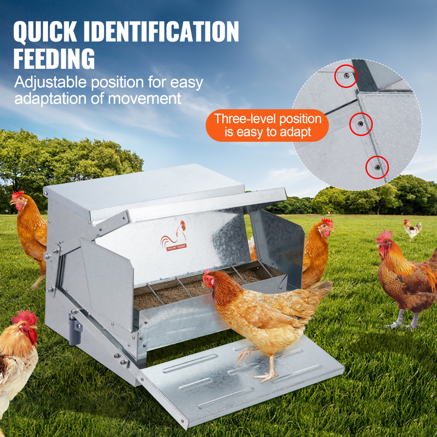 VEVOR 25 lbs Automatic Chicken Feeder, Capacity Feeds 10 Chickens up to 11 Days, Galvanized Steel Poultry Feeder