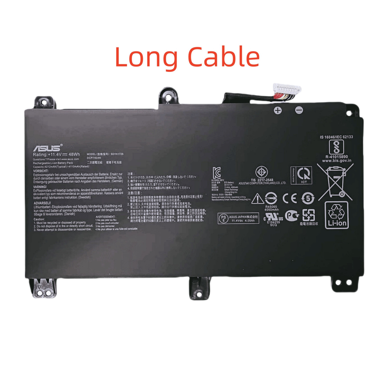 Genuine B31N1726 48Wh Battery Replacement for ASUS ROG Strix G531 G531GT G531GT-BI7N6 Series G15 G512 G512LI Series 11.4V 4240mAh Long cable