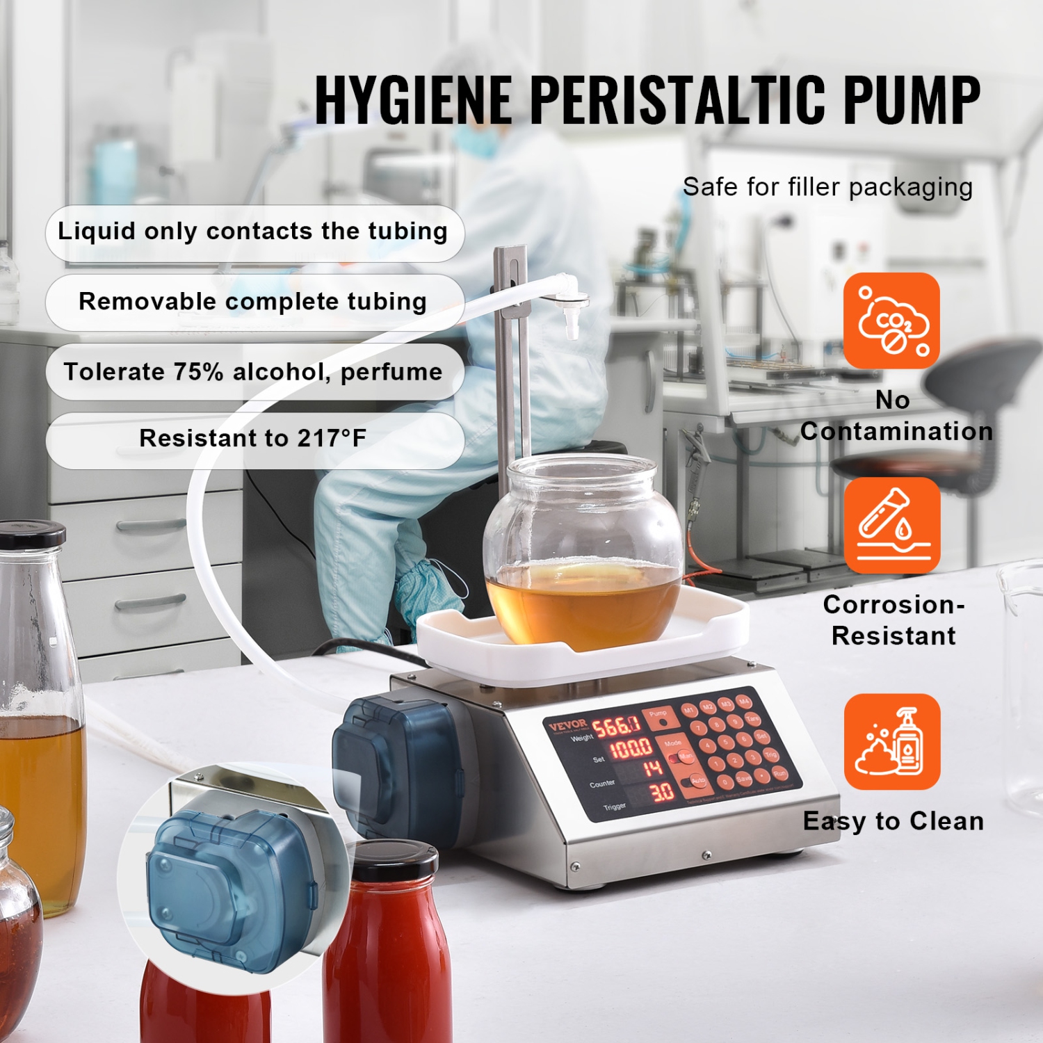 VEVOR Liquid Filling Machine, 5-300 g Weighing Capacity, Automatic Bottle Filler Machine, Bottling Machine Peristaltic Pump Digital Control for Milk,