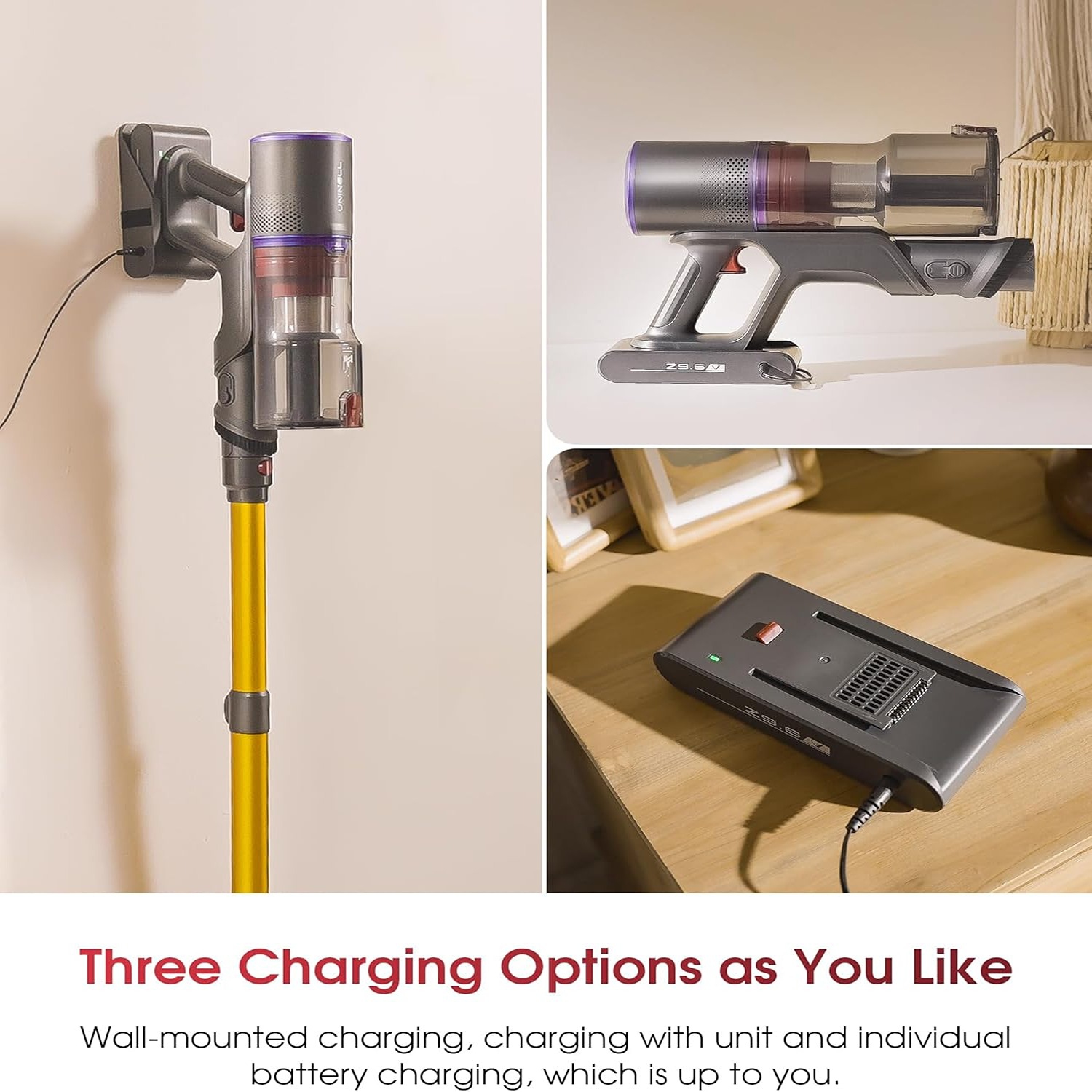 Aspirateur sans fil UNINELL HOME, 550 W 48KPA, LED Screen, 65 Min Runtime – pour poils d'animaux et tapis