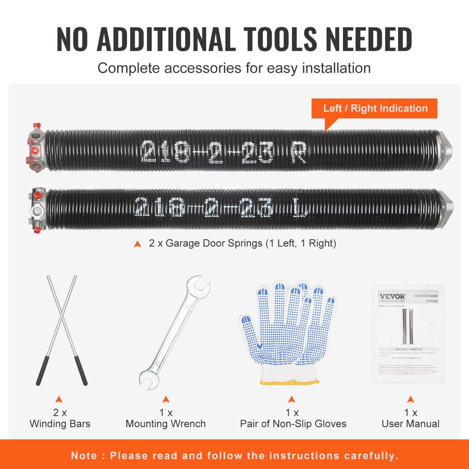VEVOR 0.218 x 2 x 23inch Garage Door Torsion Springs,Garage Door Springs with Non-Slip Winding Bars,16000 Cycles,Gloves and Mounting Wrench,