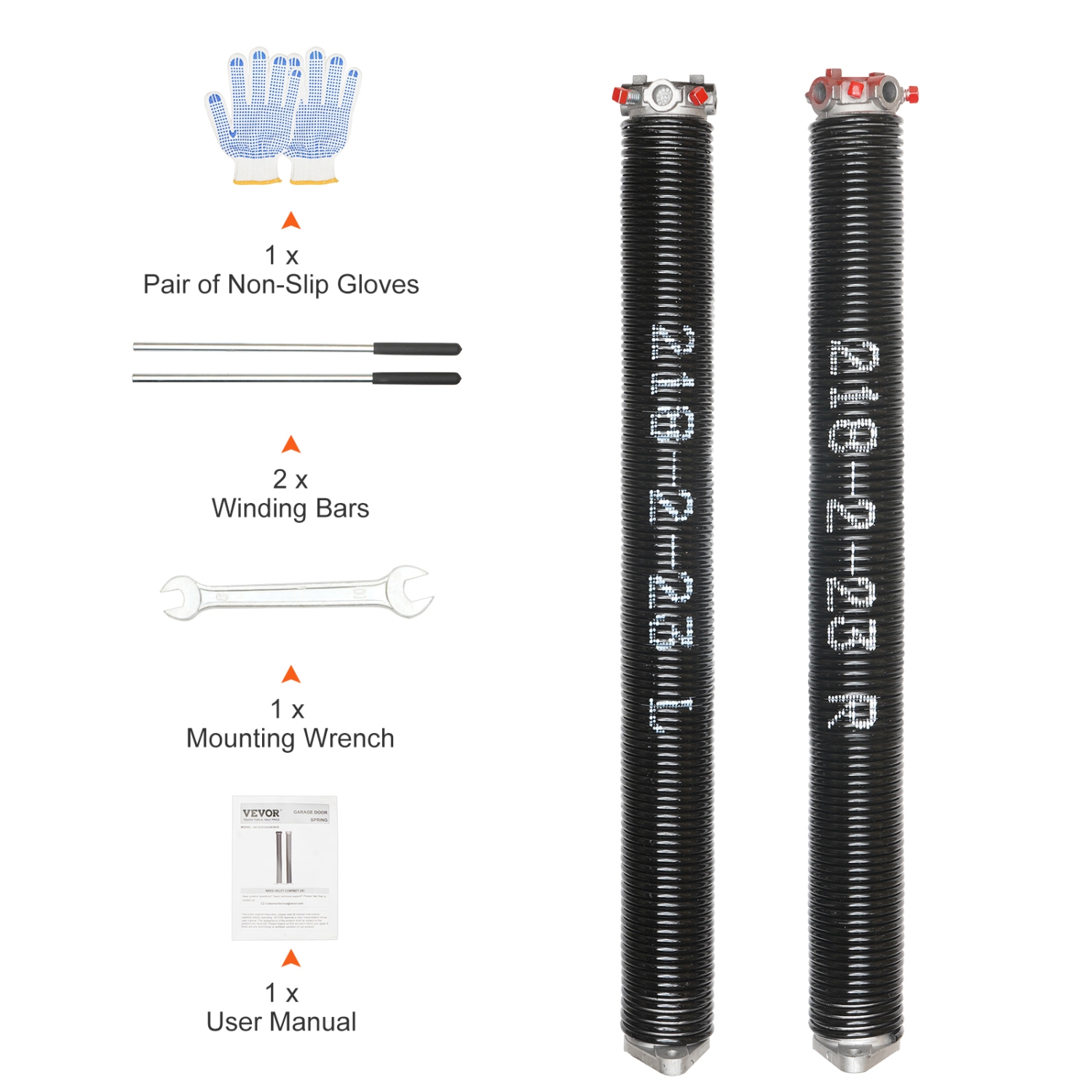 VEVOR 0.218 x 2 x 23inch Garage Door Torsion Springs,Garage Door Springs with Non-Slip Winding Bars,16000 Cycles,Gloves and Mounting Wrench,