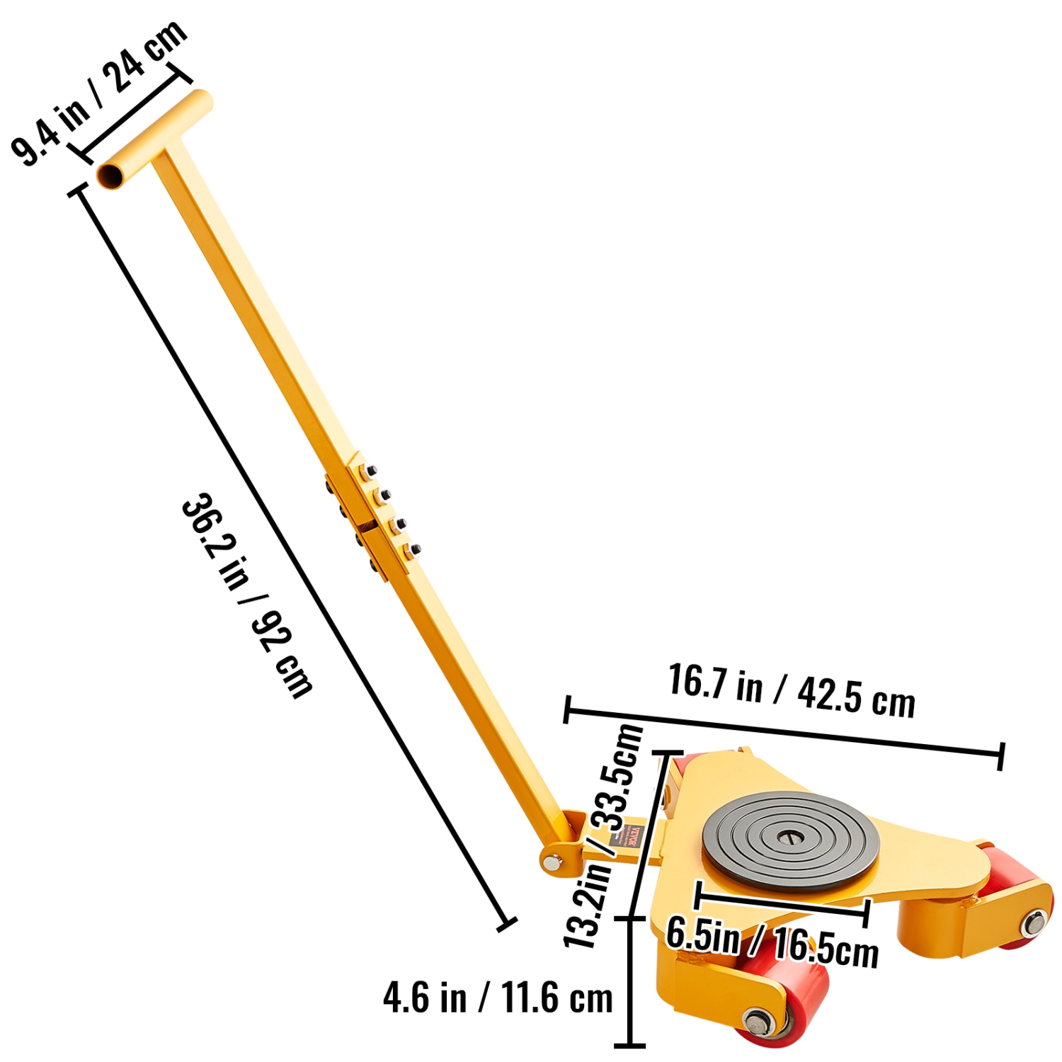 VEVOR 6614 LBS/3T Carbon Steel Machinery Moving Skate Dolly,Industrial Machinery Mover with Handle,with 3 360° Swivel PU Wheels, 360° Rotation