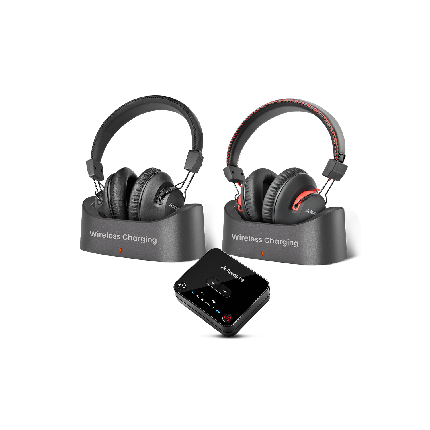 Avantree HT41899 Plus 2 - Dual Bluetooth 5.3 Wireless Headphones for TV Watching with Transmitter & Charging Docks, aptX Adaptive & Low Latency,