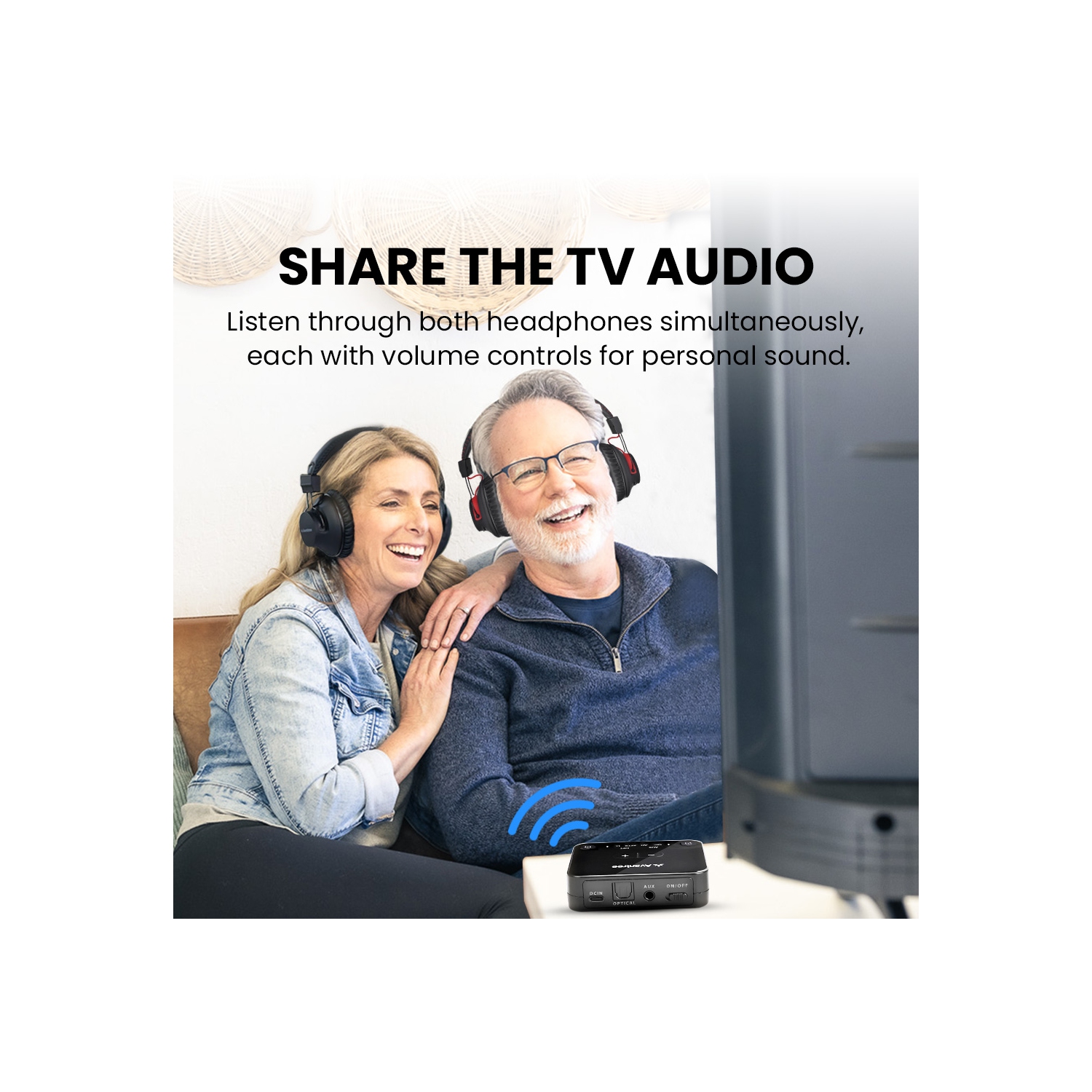 Avantree HT41899 Plus 2 - Dual Bluetooth 5.3 Wireless Headphones for TV Watching with Transmitter & Charging Docks, aptX Adaptive & Low Latency,