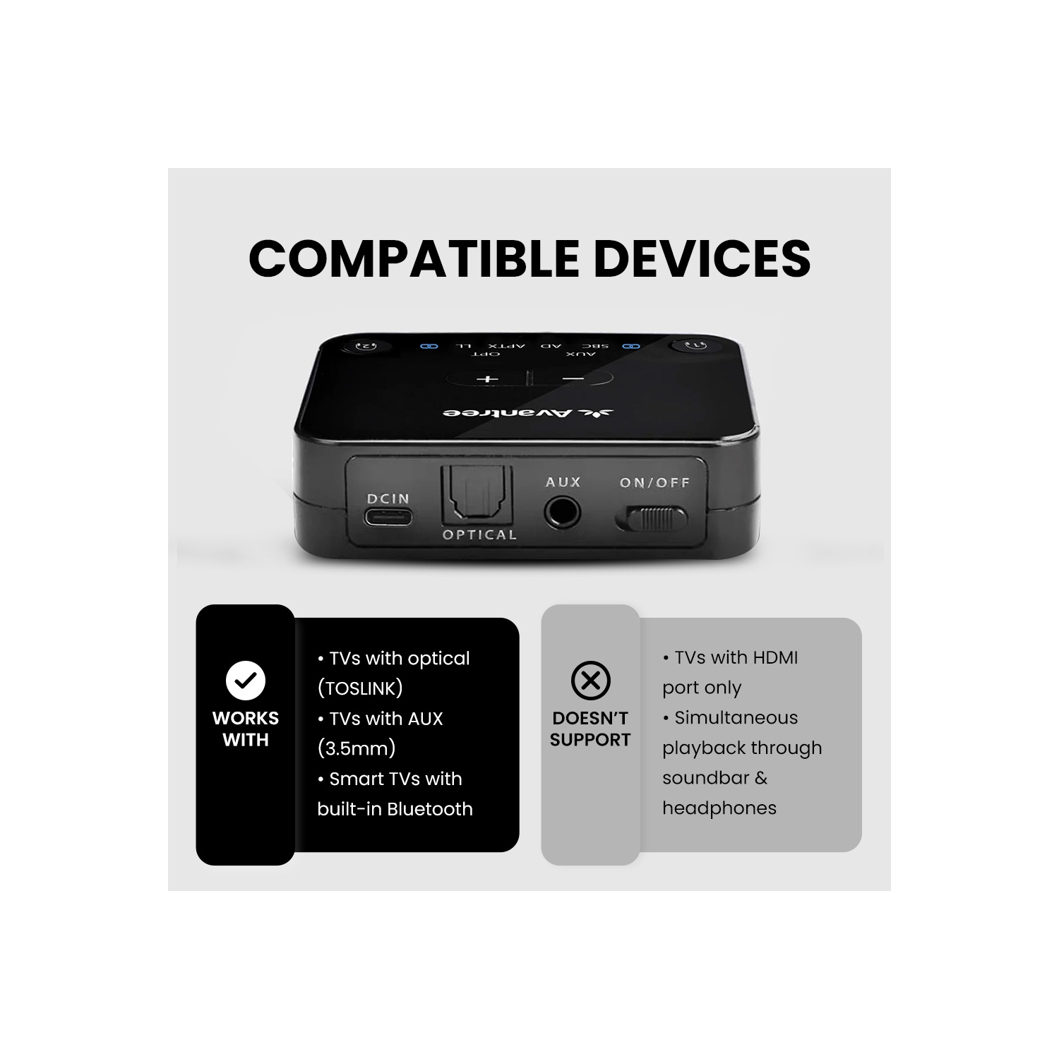 Avantree HT41899 Plus 2 - Dual Bluetooth 5.3 Wireless Headphones for TV Watching with Transmitter & Charging Docks, aptX Adaptive & Low Latency,