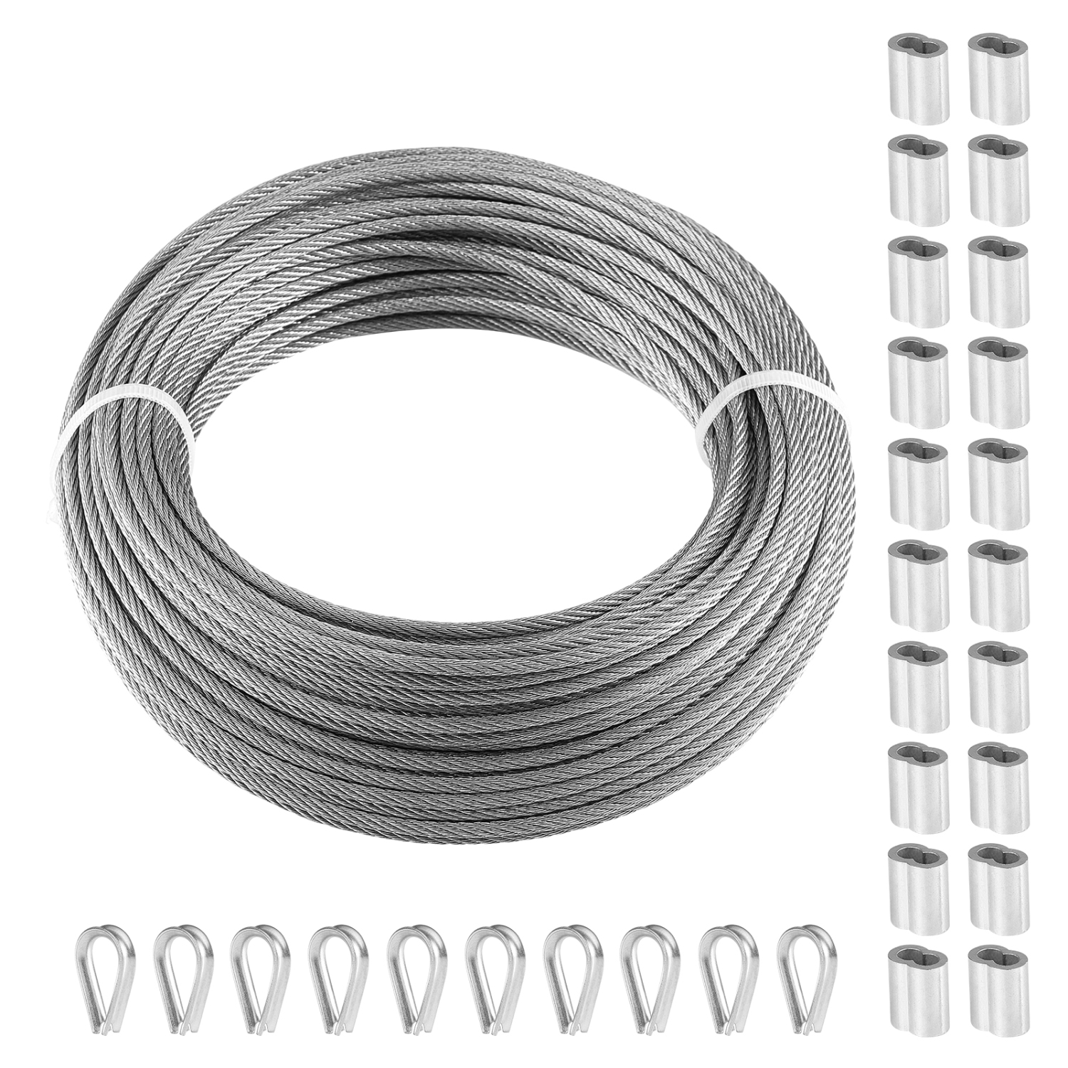VEVOR 1/8" Wire Rope Kit, 100 ft 316 Stainless Steel Cable with 20 Sleeves and 10 Thimbles, 1600 lbs Breaking Strength, 7x7 Strands Marine Aircraft
