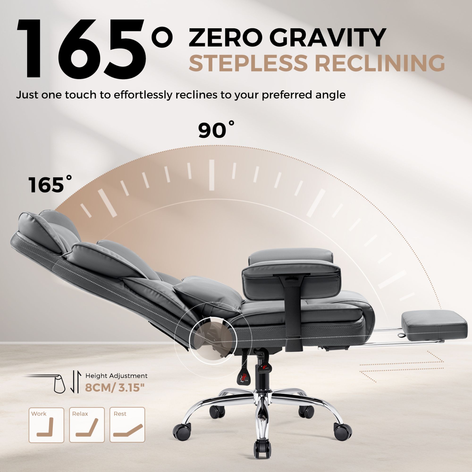 Coolse Big & Tall Executive Chair - 500LB Capacity, Adjustable Arms, Footrest & Lumbar Support, High Back PU Leather Gaming Chair for Adults