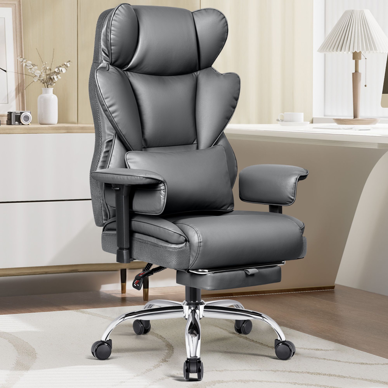 Coolse Big & Tall Executive Chair - 500LB Capacity, Adjustable Arms, Footrest & Lumbar Support, High Back PU Leather Gaming Chair for Adults