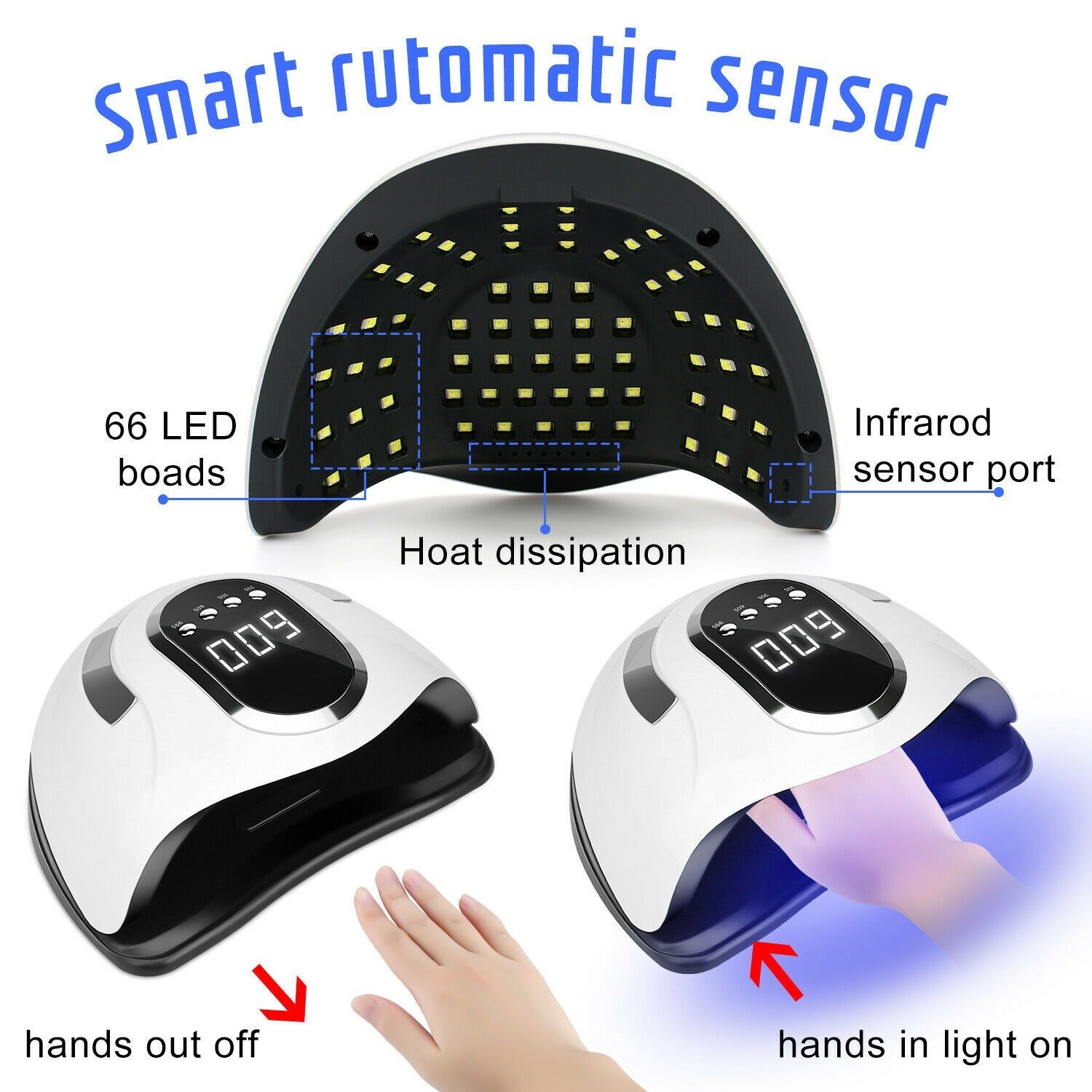 Lampe de séchoir à ongles professionnelle 280w pour manucure Puissante lampe à ongles UV Gel 66 LED