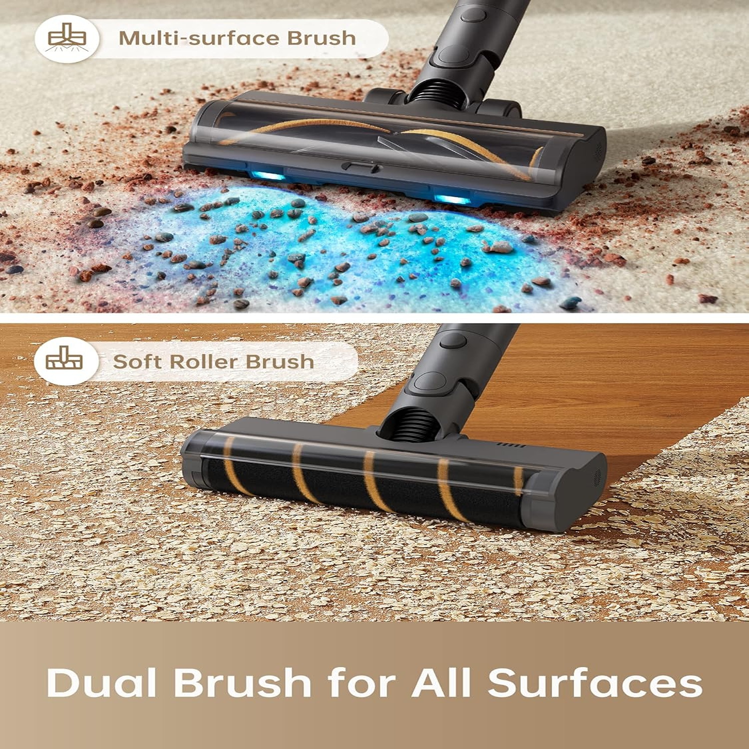DREAME R20 Cordless Vacuum - Dual Brush, 90 Min Runtime, Powerful for Carpet & Pet Hair