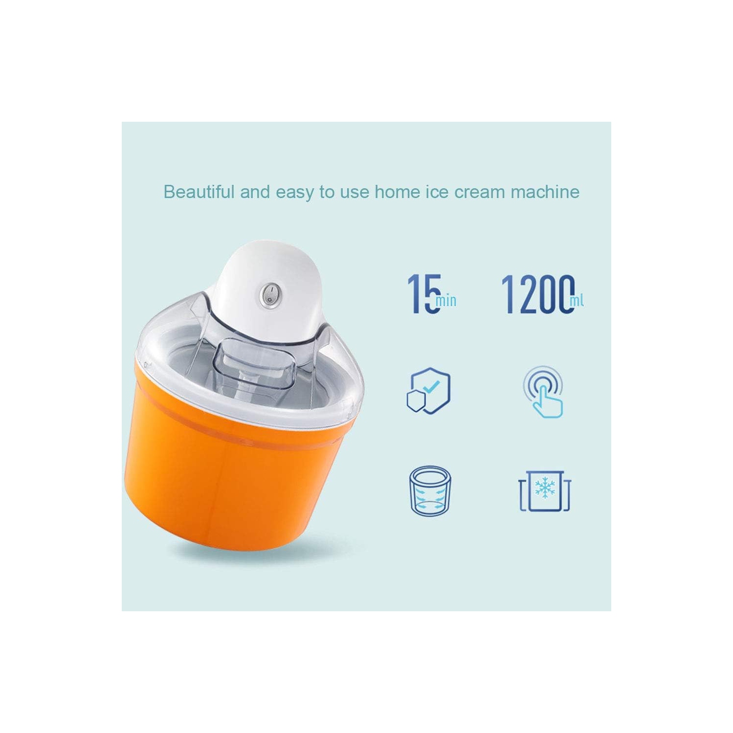1200ml ice cream machine, home ice cream machine - large capacity, easy to clean, 30 minutes homemade dessert, compact and portable, one-button