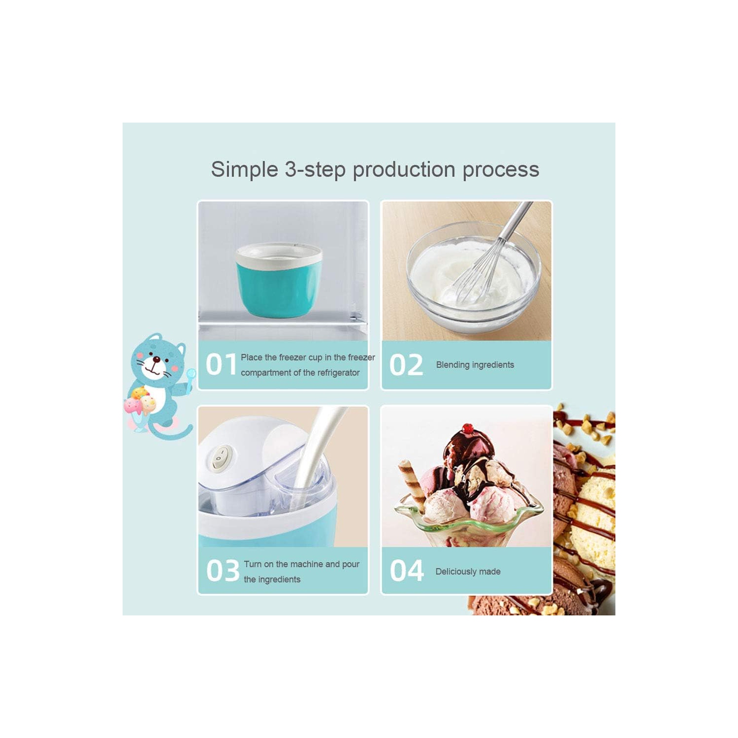 1200ml ice cream machine, home ice cream machine - large capacity, easy to clean, 30 minutes homemade dessert, compact and portable, one-button