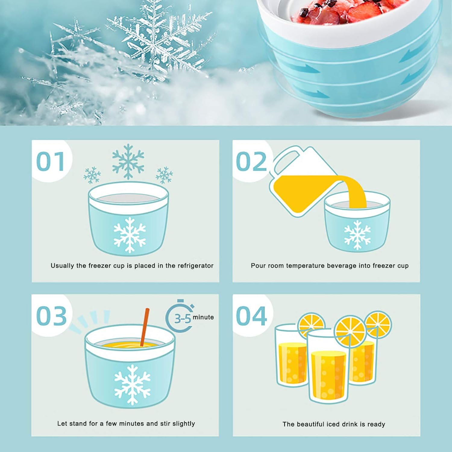 Quick-freezing ice cream machine – 500ml healthy dessert machine, compact and portable, 360° stirring, no ice residue, one-button operation