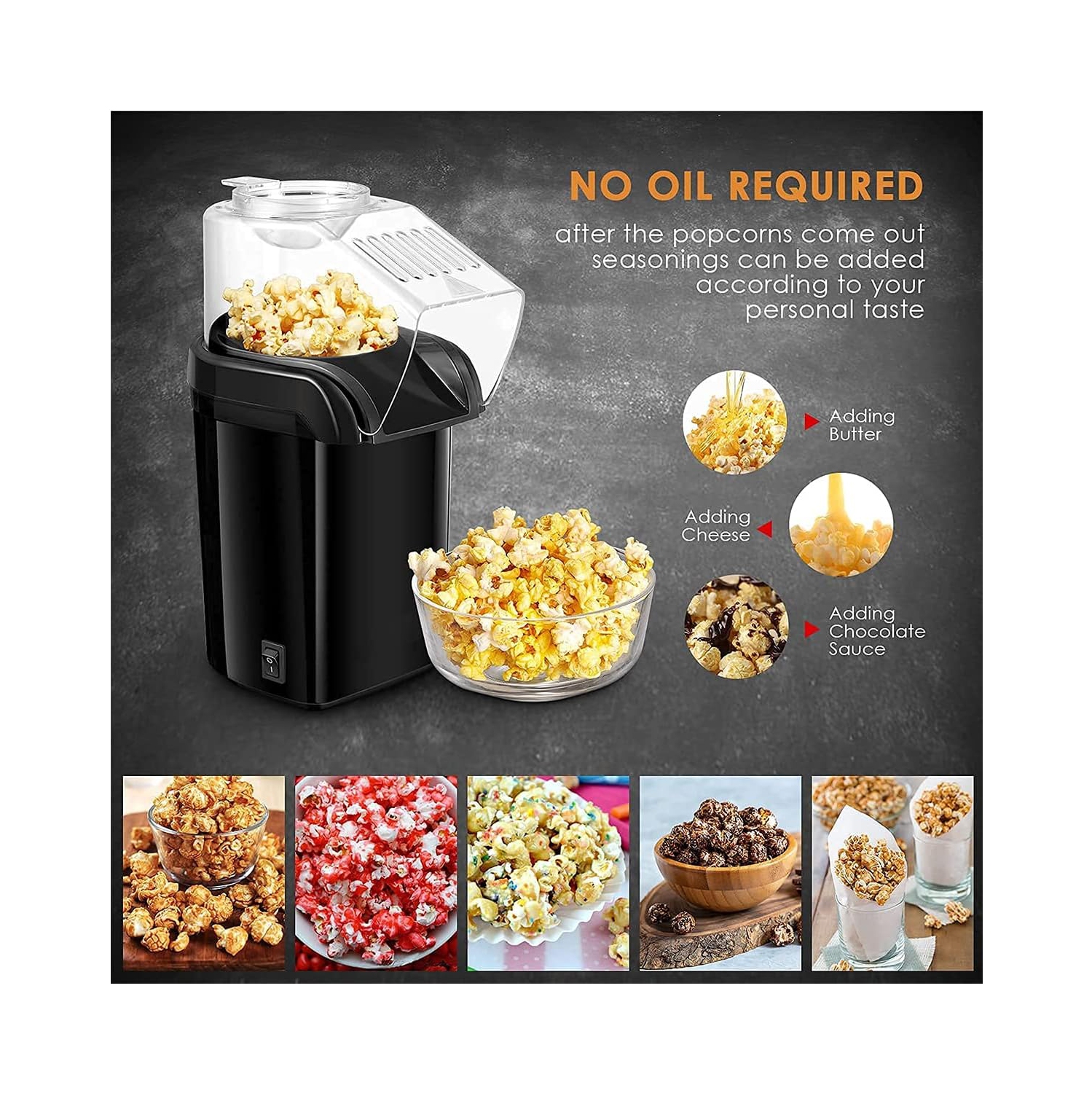 1200w household popcorn machine – pops quickly in 3 minutes, with a popcorn rate of up to 98%, oil-free, low in calories, and quick to make healthy