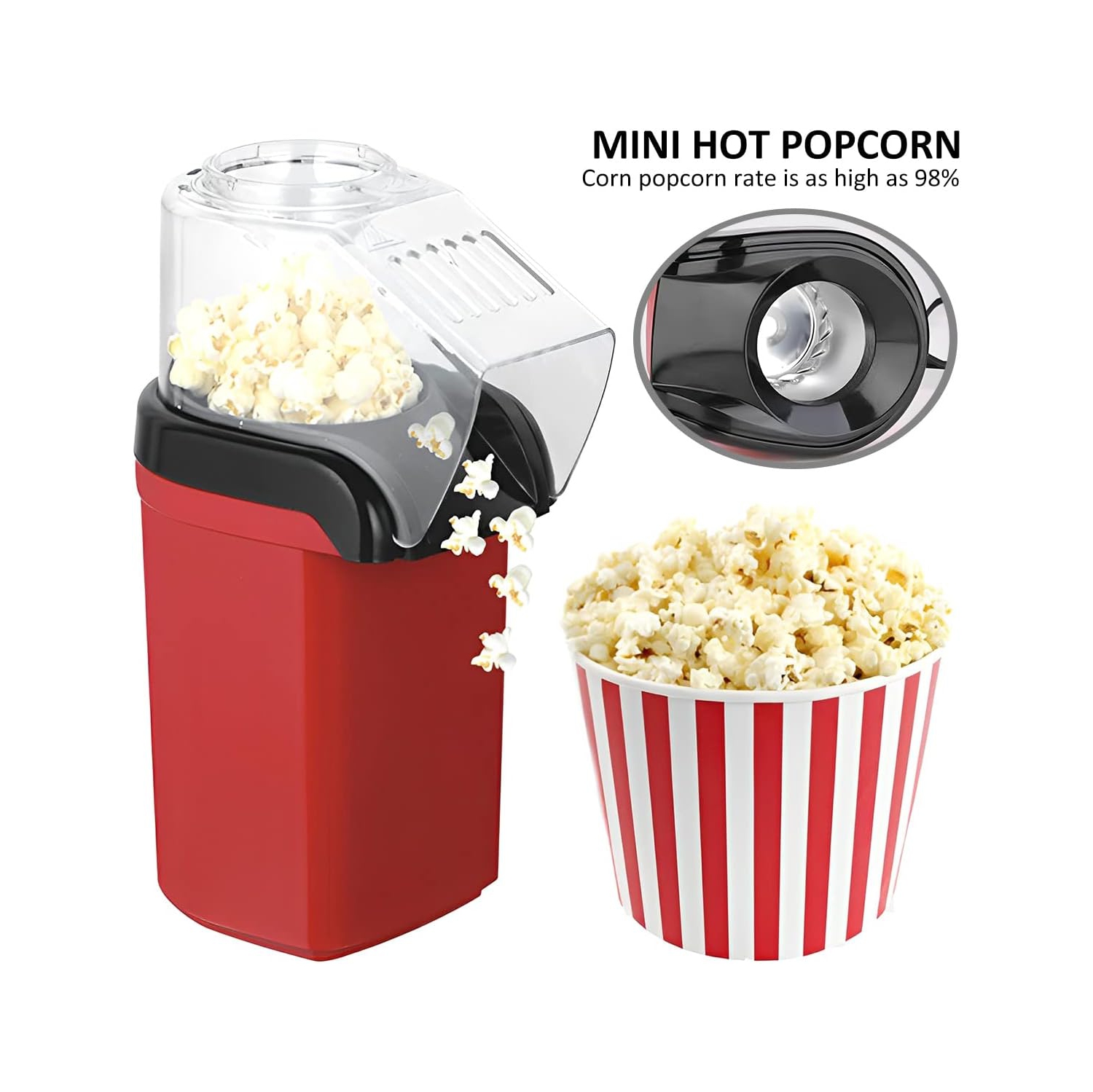 1200w household popcorn machine – pops quickly in 3 minutes, with a popcorn rate of up to 98%, oil-free, low in calories, and quick to make healthy