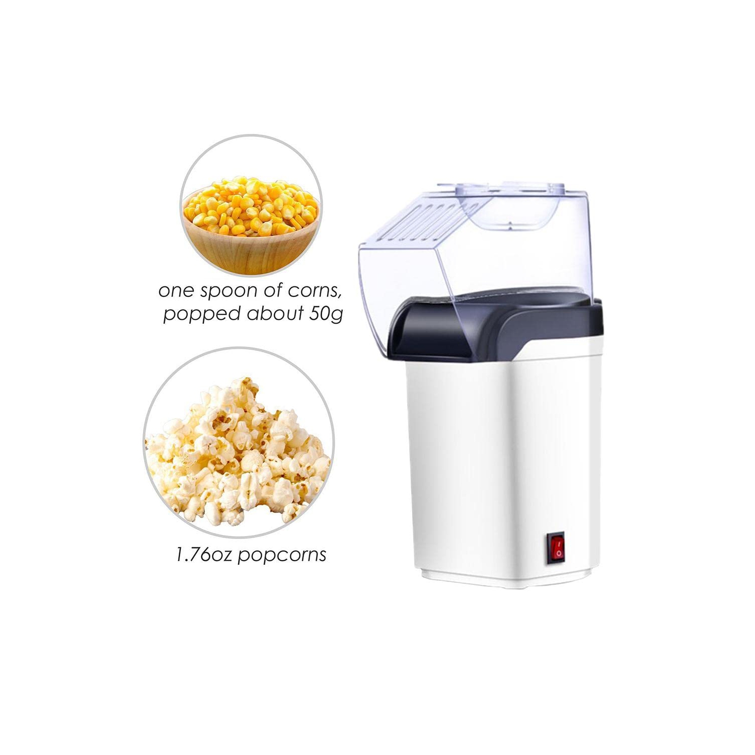 1200w household popcorn machine – pops quickly in 3 minutes, with a popcorn rate of up to 98%, oil-free, low in calories, and quick to make healthy