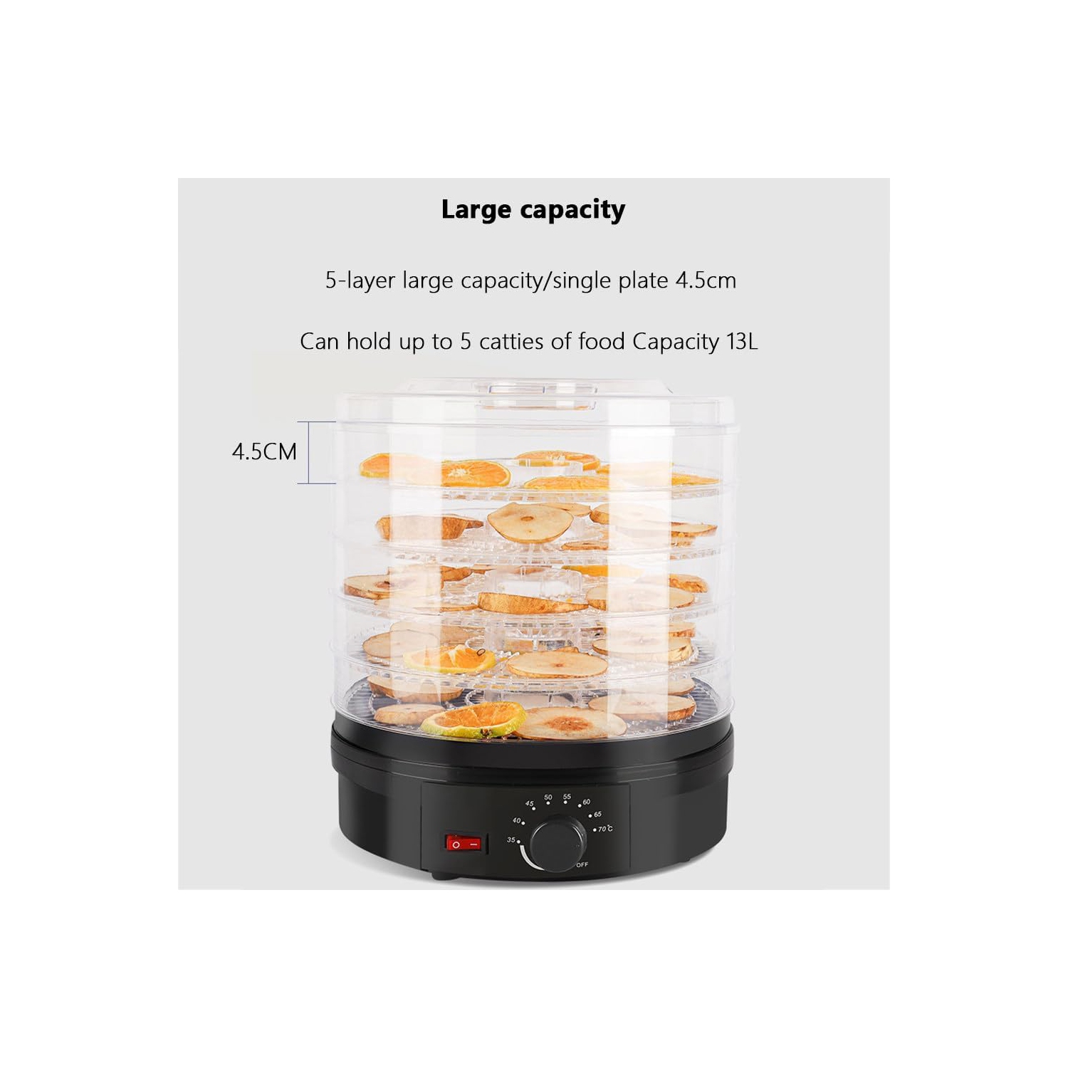 Deshidratador de frutas y verduras o secador de alimentos para frutas, verduras y carne seca, rango de temperatura ajustable de 35 a 70°C, 5 bandejas