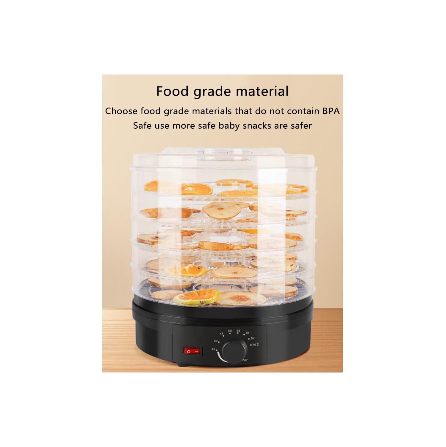 Deshidratador de frutas y verduras o secador de alimentos para frutas, verduras y carne seca, rango de temperatura ajustable de 35 a 70°C, 5 bandejas