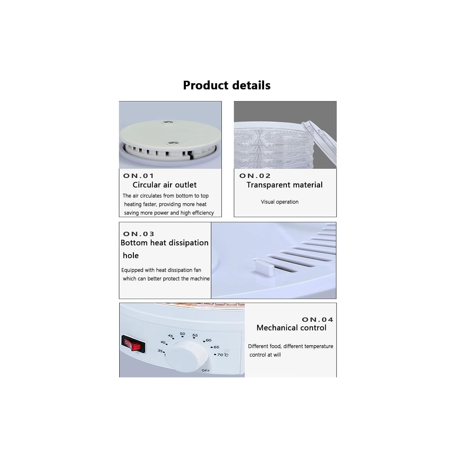 Deshidratador de frutas y verduras o secador de alimentos para frutas, verduras y carne seca, rango de temperatura ajustable de 35 a 70°C, 5 bandejas