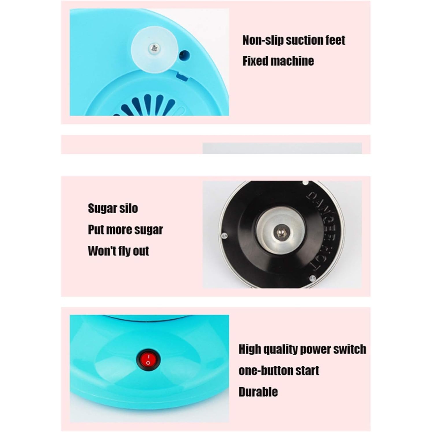 Homemade Electric Cotton Candy Machine for Families and Kids - Safe and Spill-proof Design, One-Button Operation, Easy to Use, Non-Slip Suction Cup