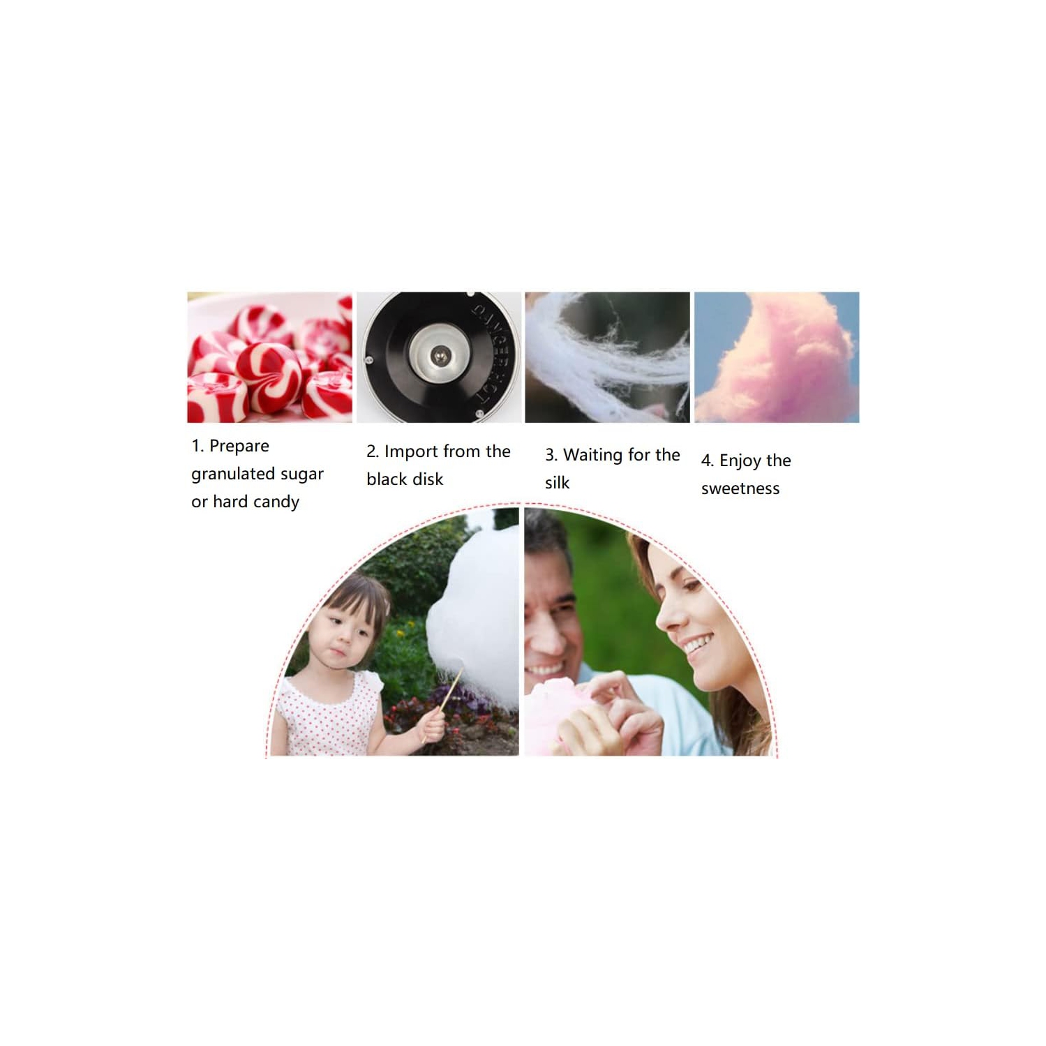 Homemade Electric Cotton Candy Machine for Families and Kids - Safe and Spill-proof Design, One-Button Operation, Easy to Use, Non-Slip Suction Cup