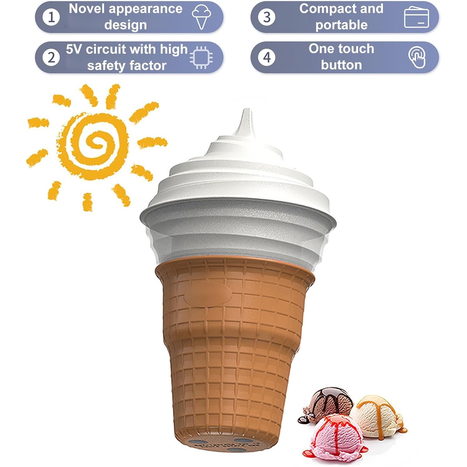 Mini machine ice cream machine, DIY soft ice cream, 400ml unique appearance home ice cream machine, simulated manual stirring, easy to clean and