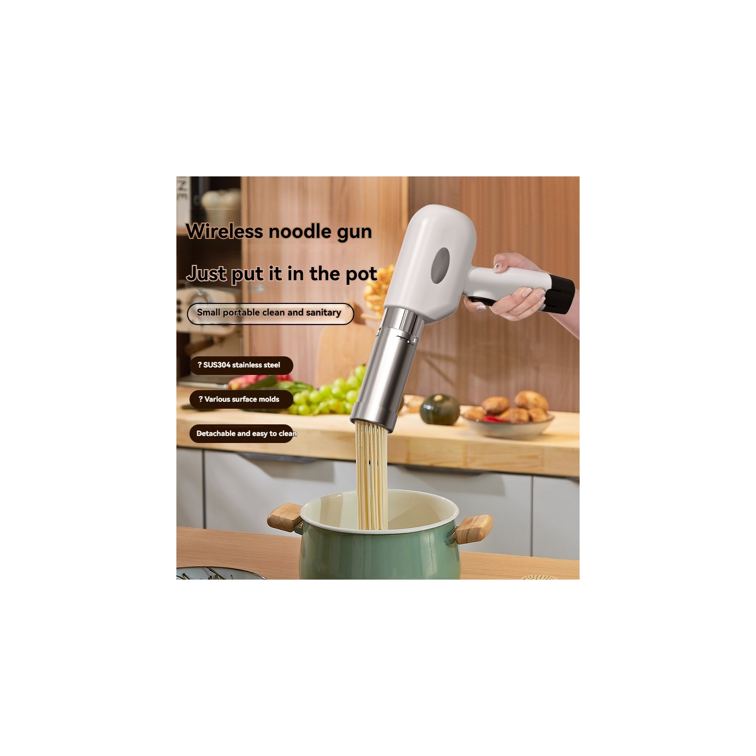 Home wireless handheld noodle machine, fully automatic portable noodle press, handmade texture, five-in-one noodle cutter, 304 stainless steel