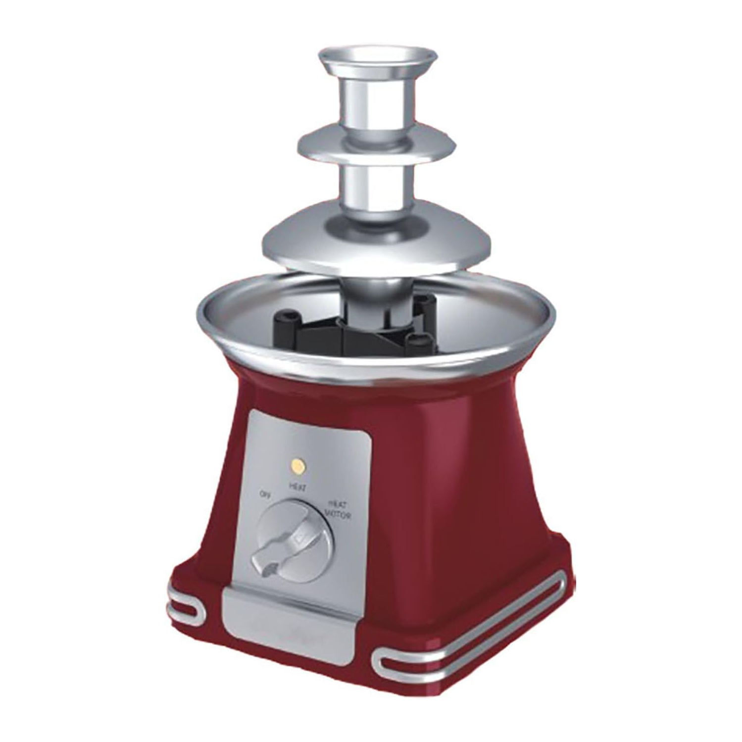 Three-tiered mini chocolate fountain, removable/easy to clean, knob control + easy to use, roaster, chocolate dipping - for fruit, gourmet, red