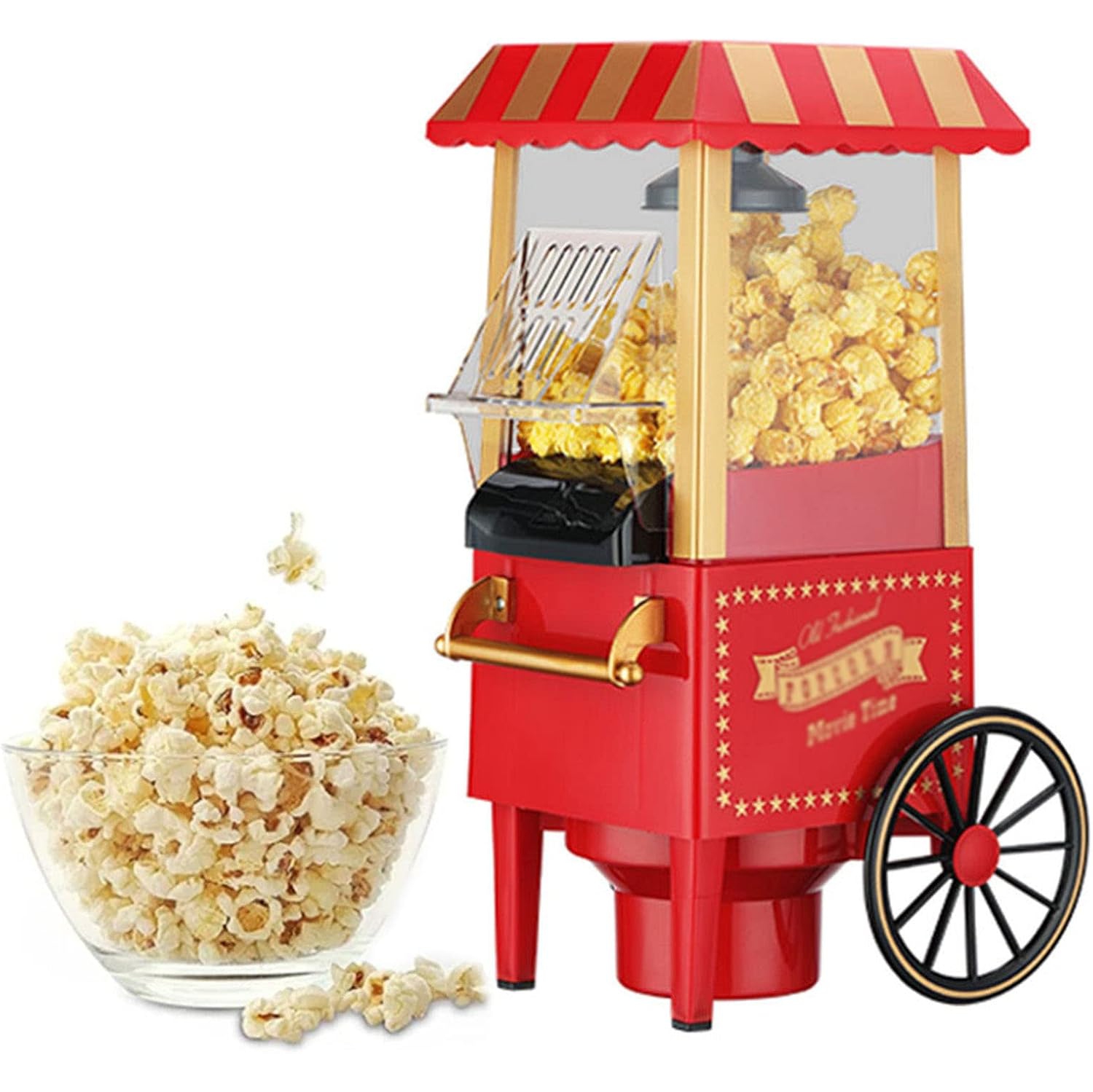 Portable popcorn machine 1200w hot air popcorn machine No oil required, easy to clean, pops quickly in 3 minutes, healthy home snack machine