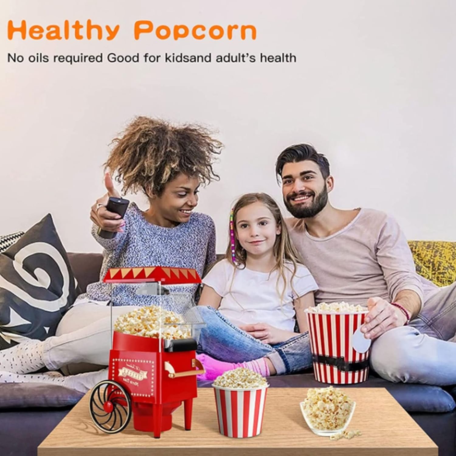 Portable popcorn machine 1200w hot air popcorn machine No oil required, easy to clean, pops quickly in 3 minutes, healthy home snack machine