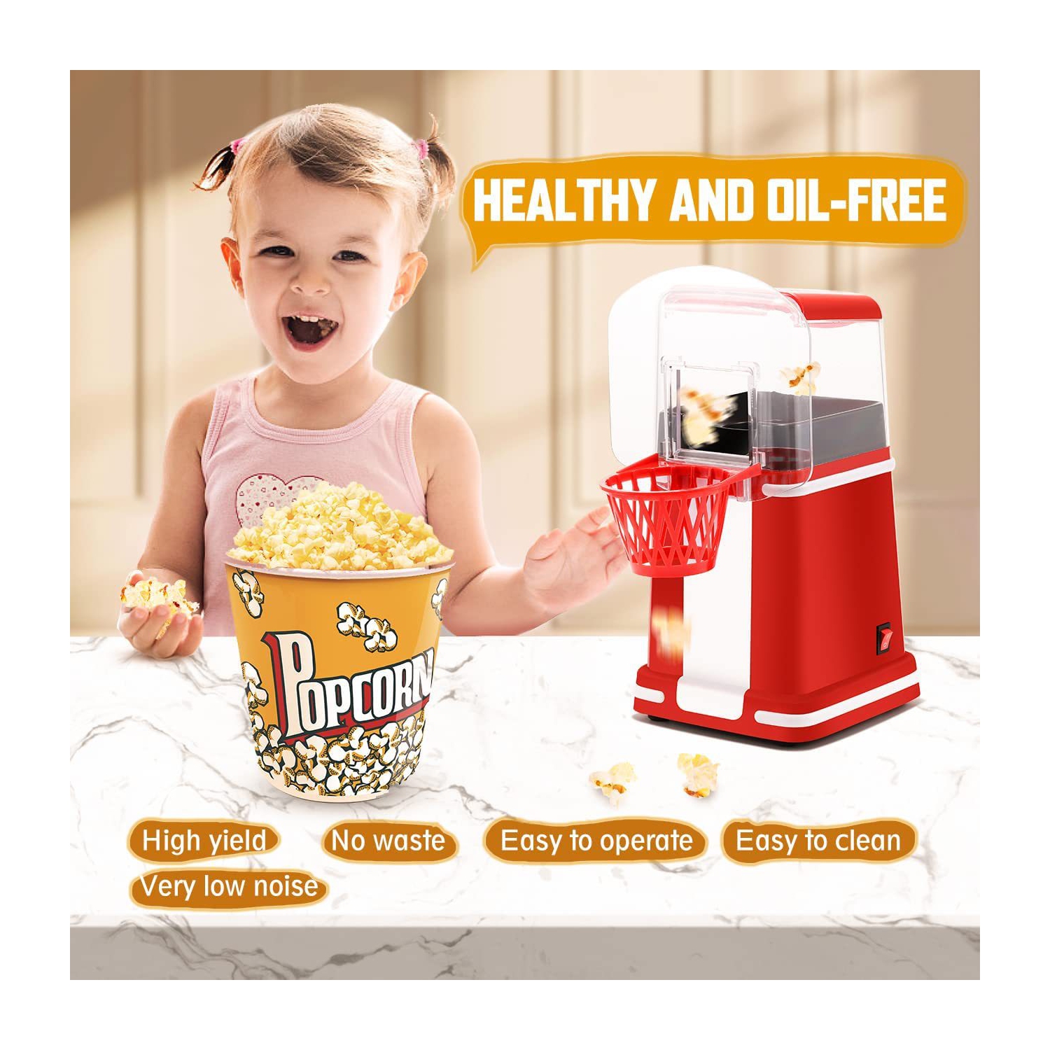 Electric automatic popcorn machine Mini portable popcorn machine Kitchen household popcorn machine Fast household snack machine Large capacity