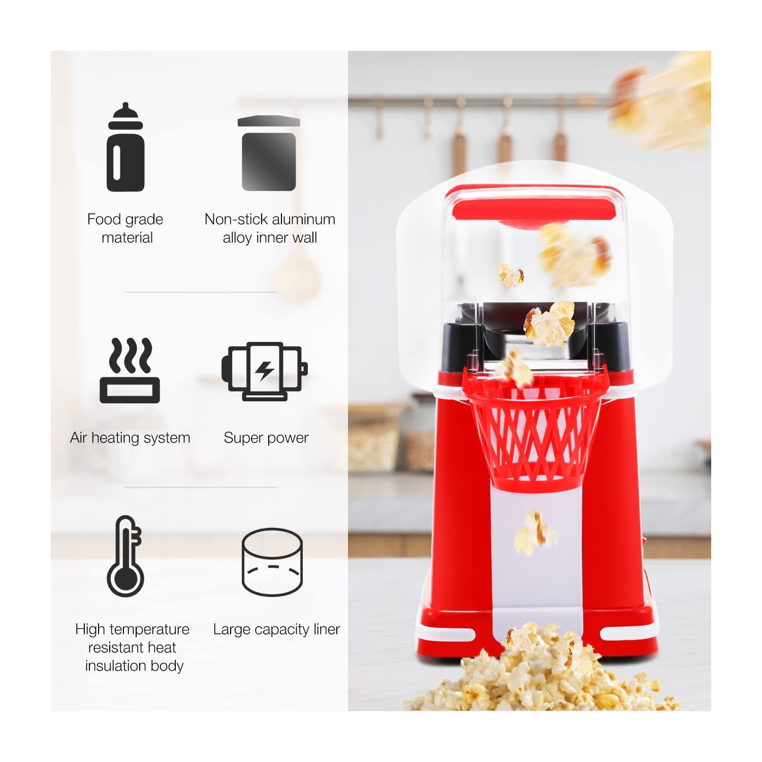 Electric automatic popcorn machine Mini portable popcorn machine Kitchen household popcorn machine Fast household snack machine Large capacity