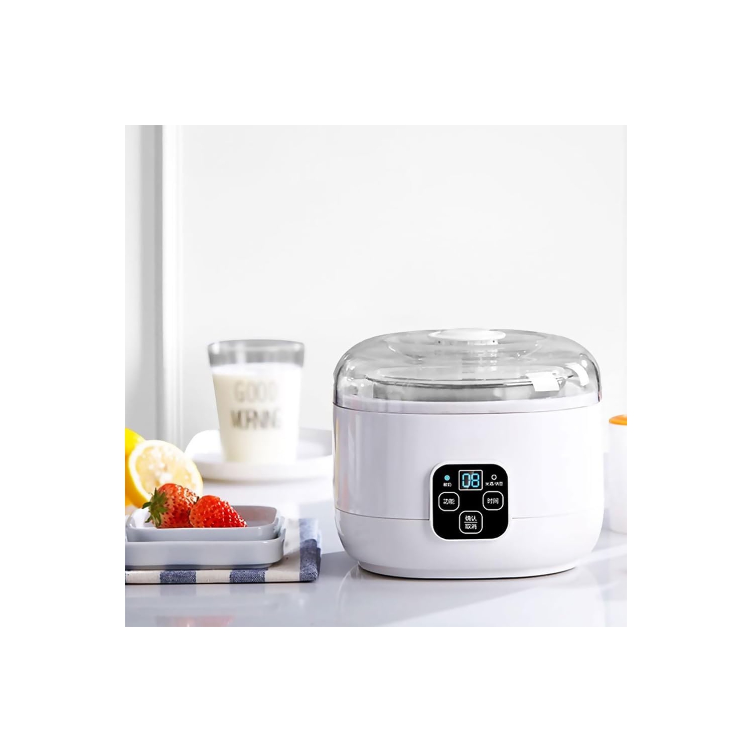 Yogourtière Smart LCD de 1 L - Acier inoxydable, grande capacité, couvercle transparent, 100 % sans additifs, compact et facile à nettoyer, avec