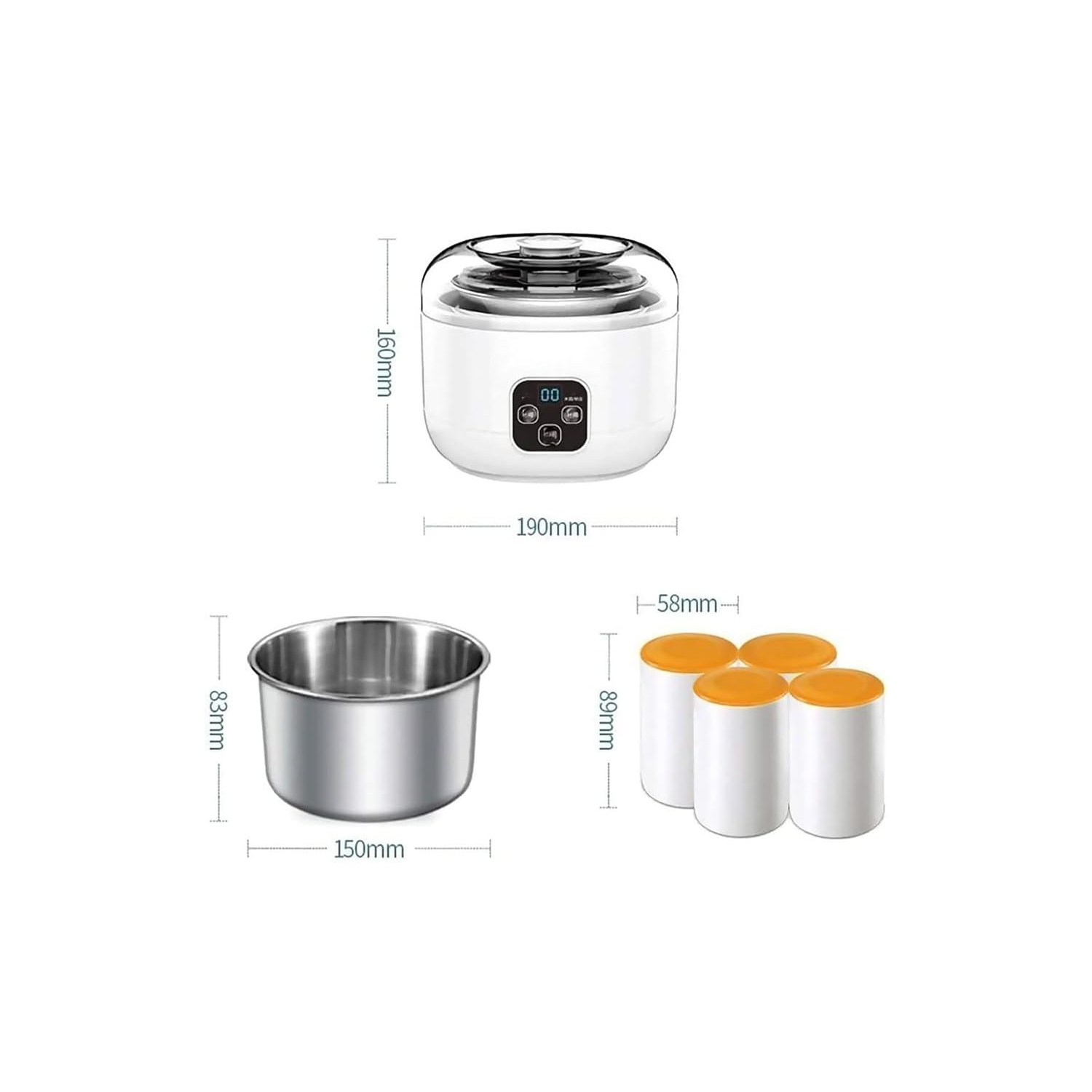 Yogourtière Smart LCD de 1 L - Acier inoxydable, grande capacité, couvercle transparent, 100 % sans additifs, compact et facile à nettoyer, avec