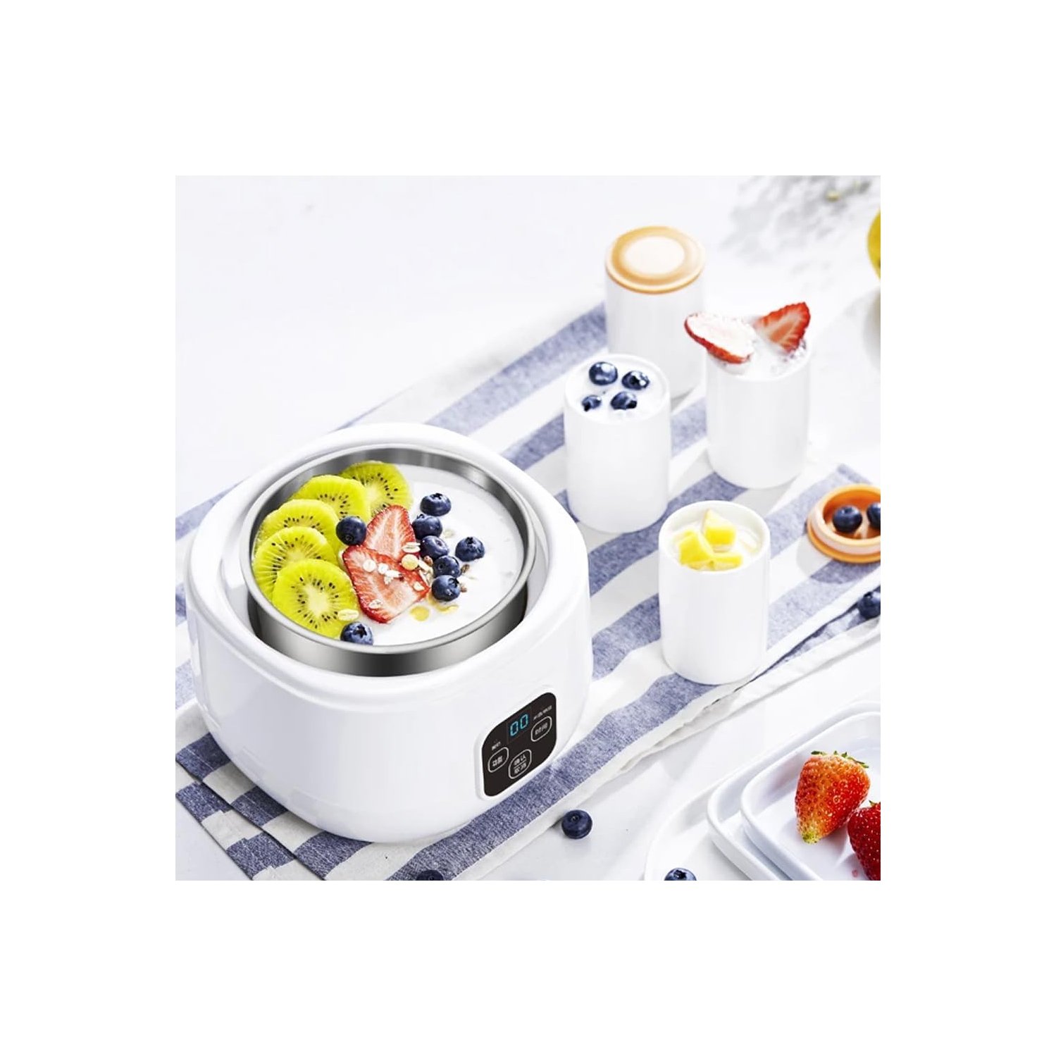 Yogourtière Smart LCD de 1 L - Acier inoxydable, grande capacité, couvercle transparent, 100 % sans additifs, compact et facile à nettoyer, avec