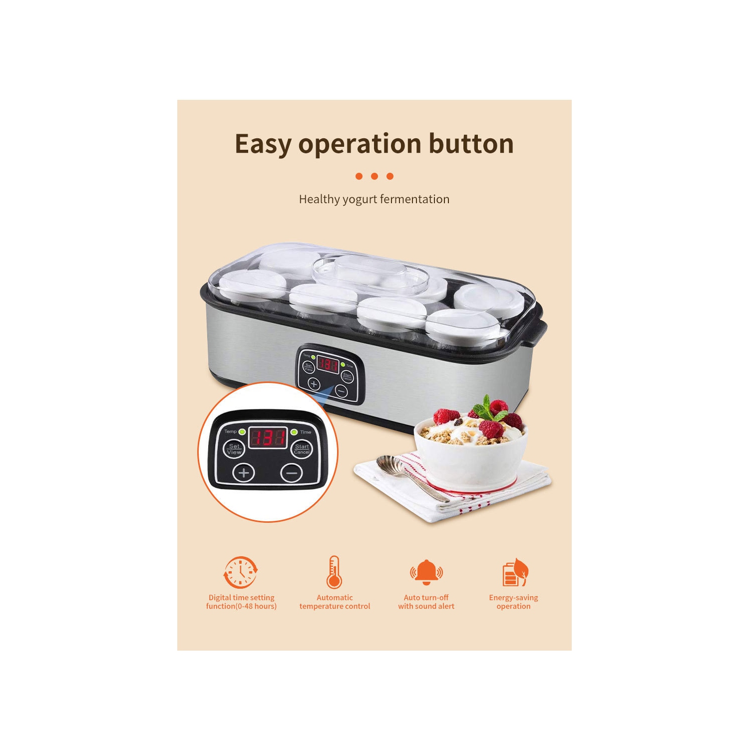 Yaourtière numérique intelligente – température/durée réglable, produits laitiers/non laitiers personnalisés, riches en probiotiques, facile à
